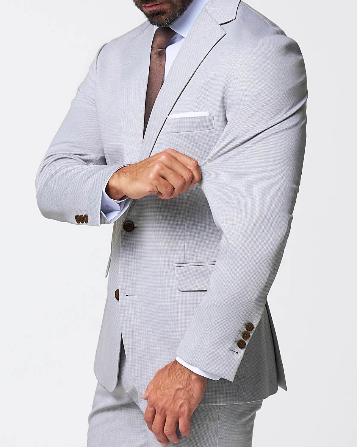 Brushed Tech Stretch Blazer - Light Grey Microcheck - Image 2