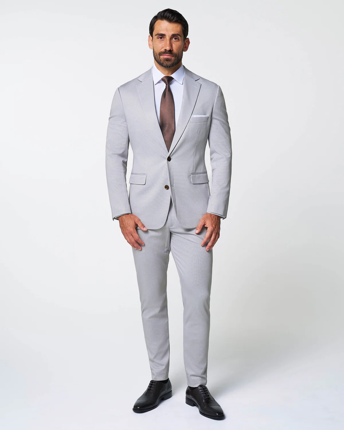 Brushed Tech Stretch Blazer - Light Grey Microcheck - Image 3