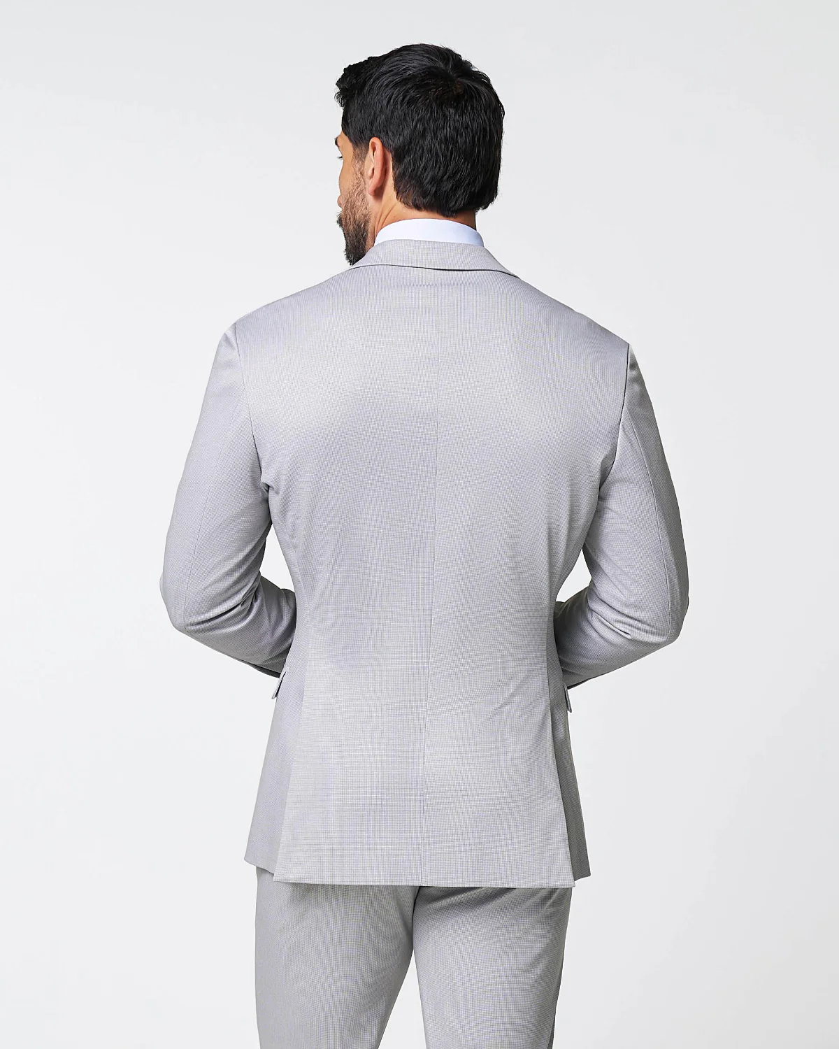 Brushed Tech Stretch Blazer - Light Grey Microcheck - Image 4