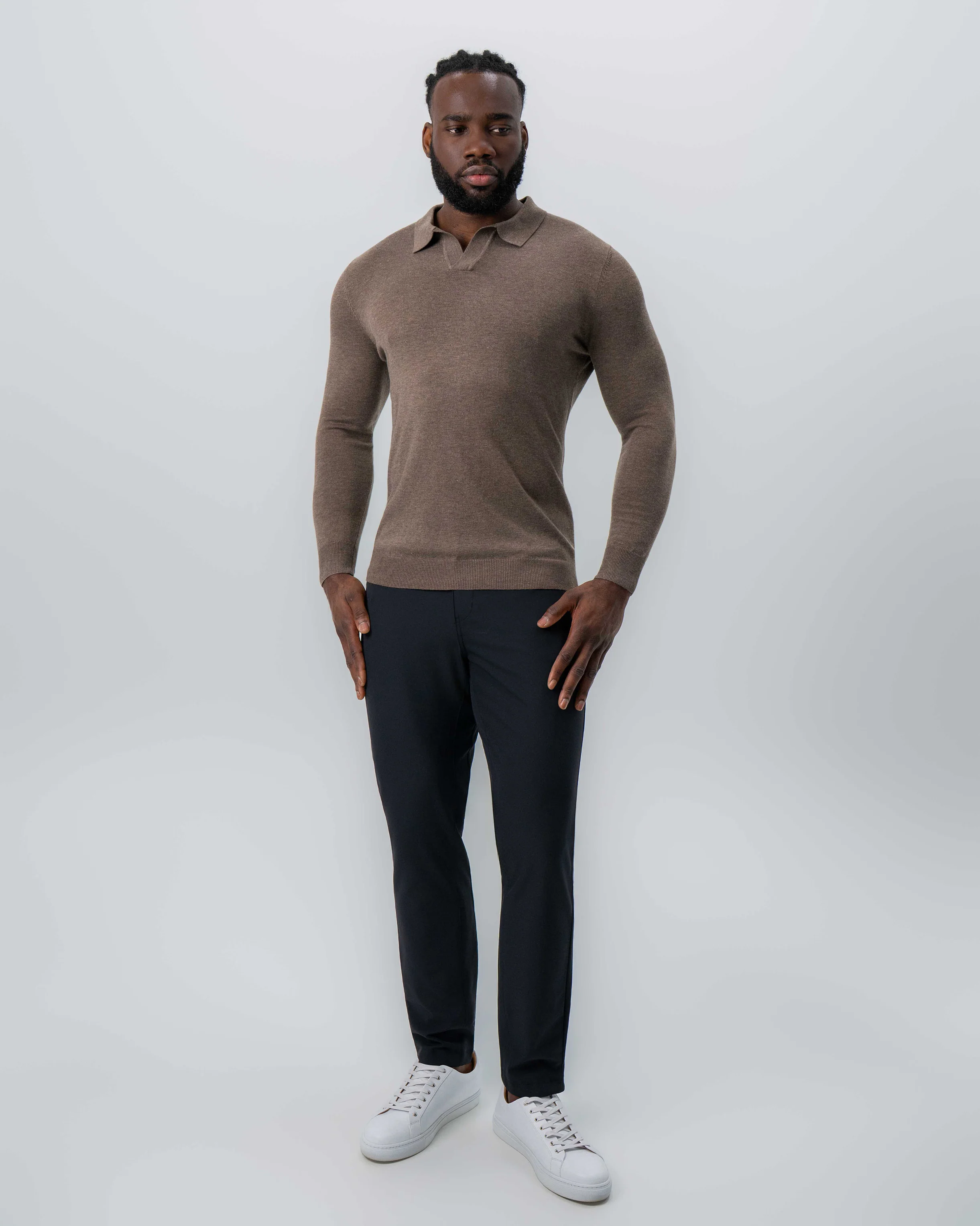 Buttonless Sweater Polo - Brown - Image 3