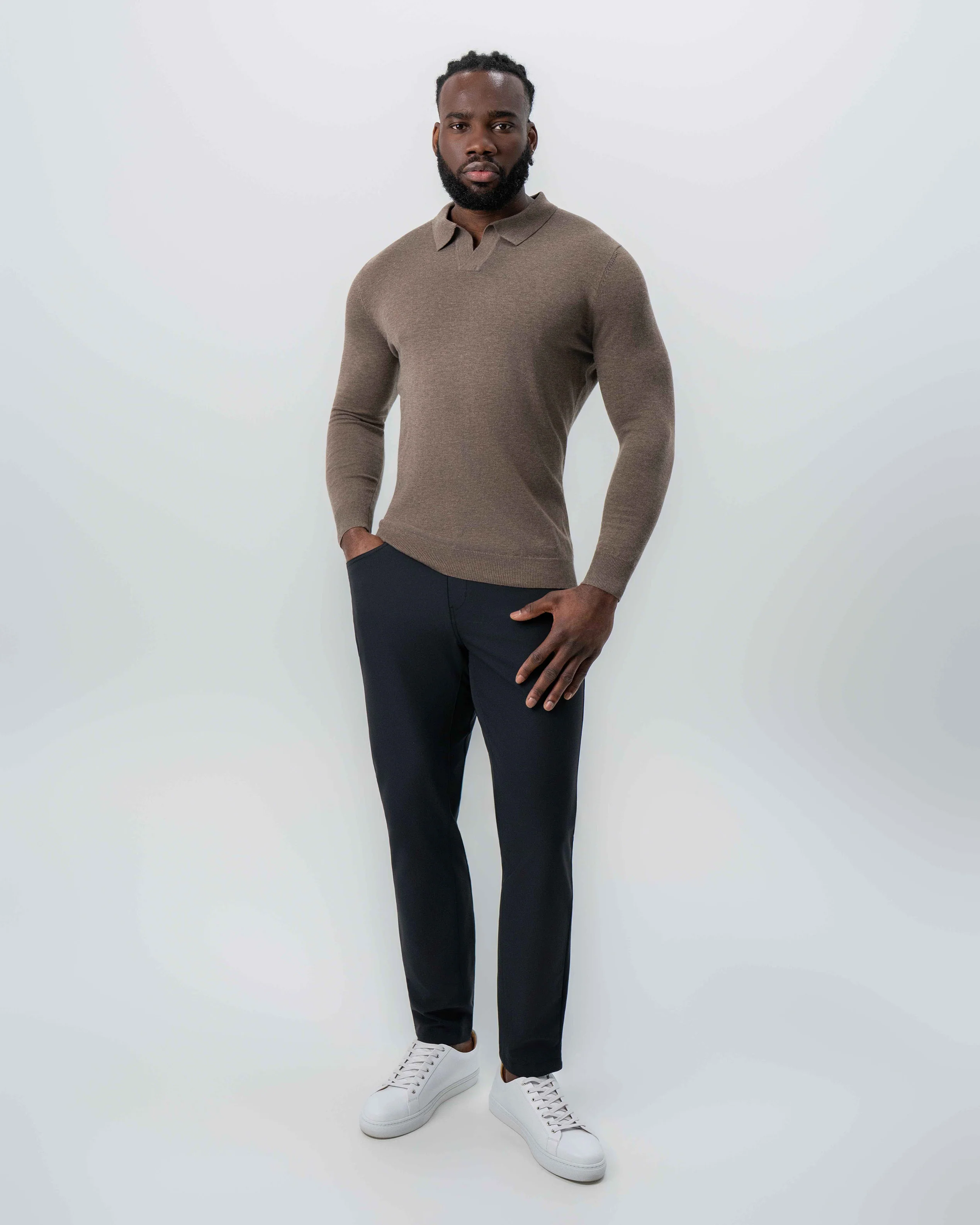 Buttonless Sweater Polo - Brown - Image 5