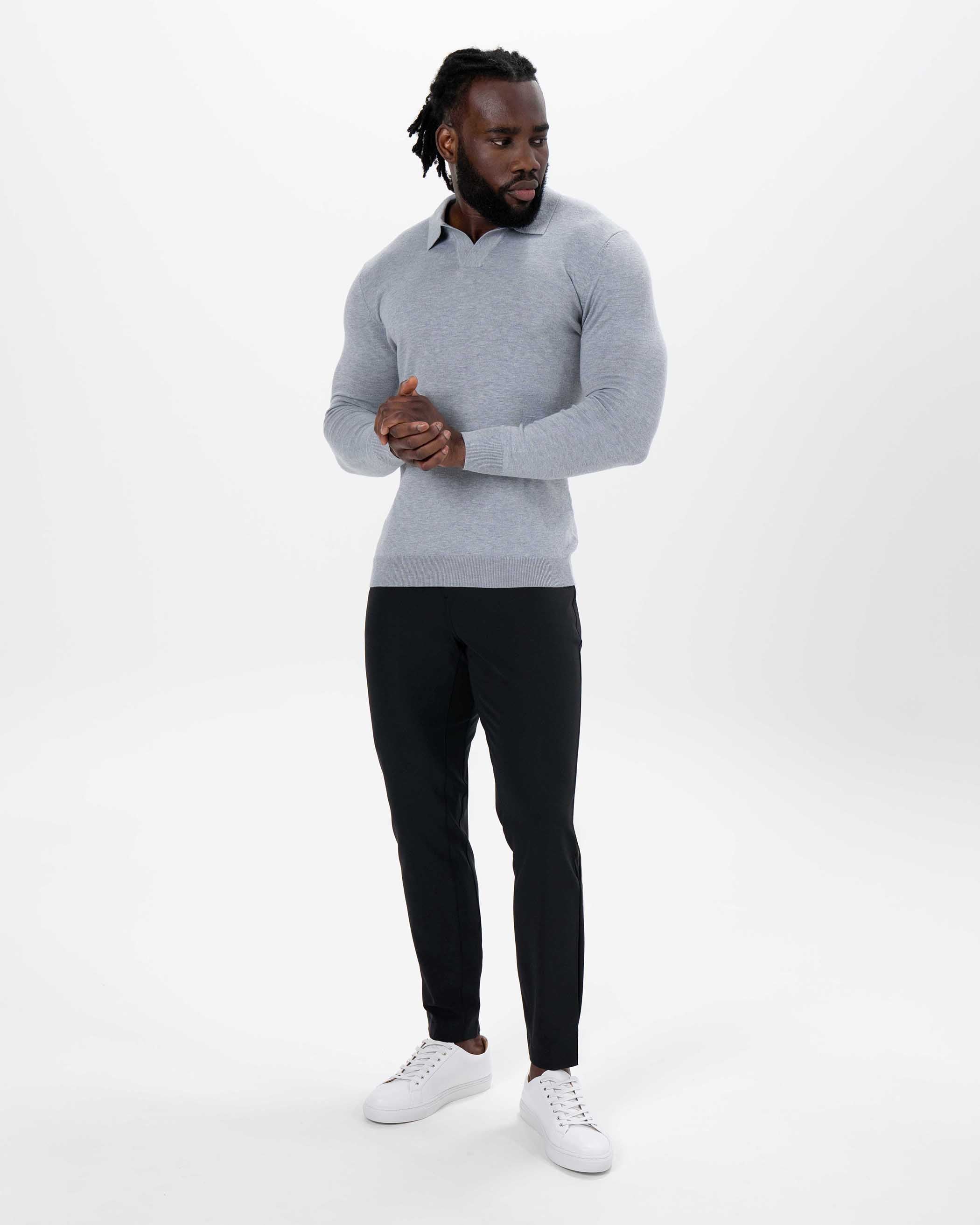 Buttonless Sweater Polo - Light Grey - Image 5