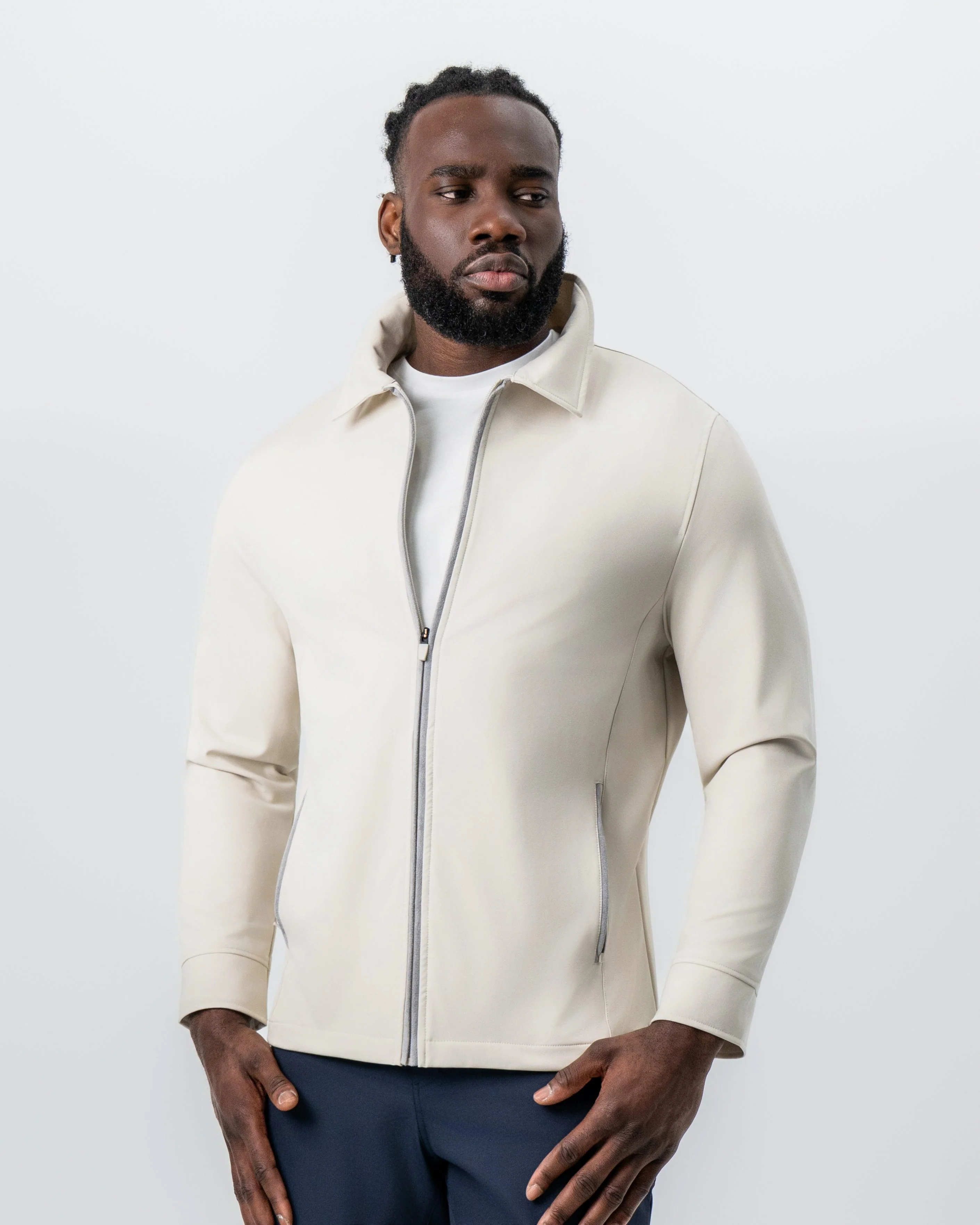 Collared Zip Jacket - Light Khaki