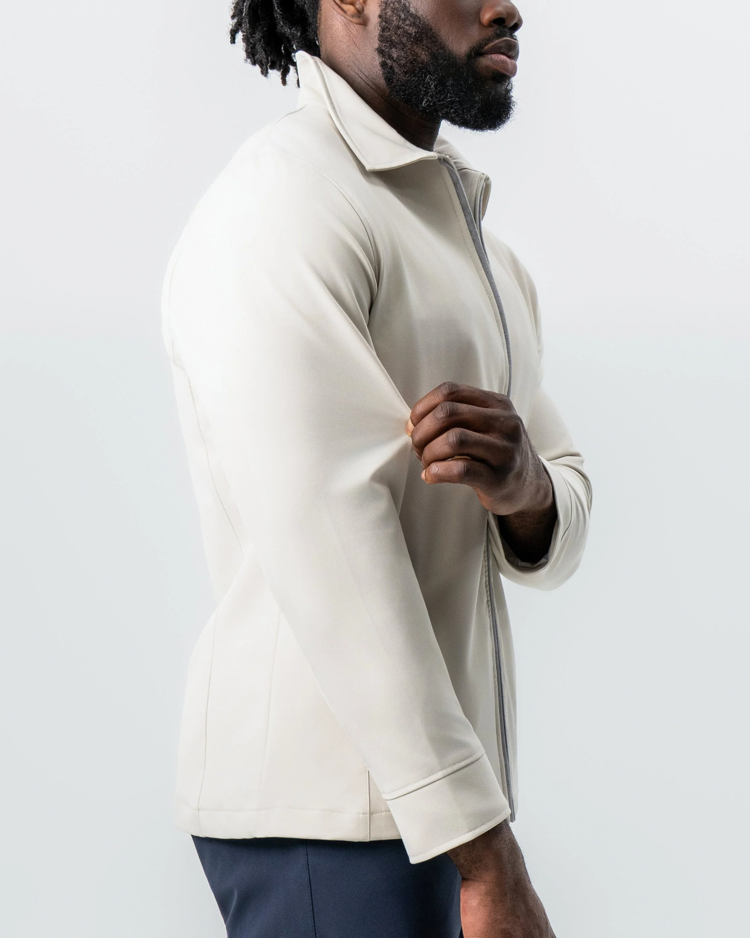 Collared Zip Jacket - Light Khaki - Image 2