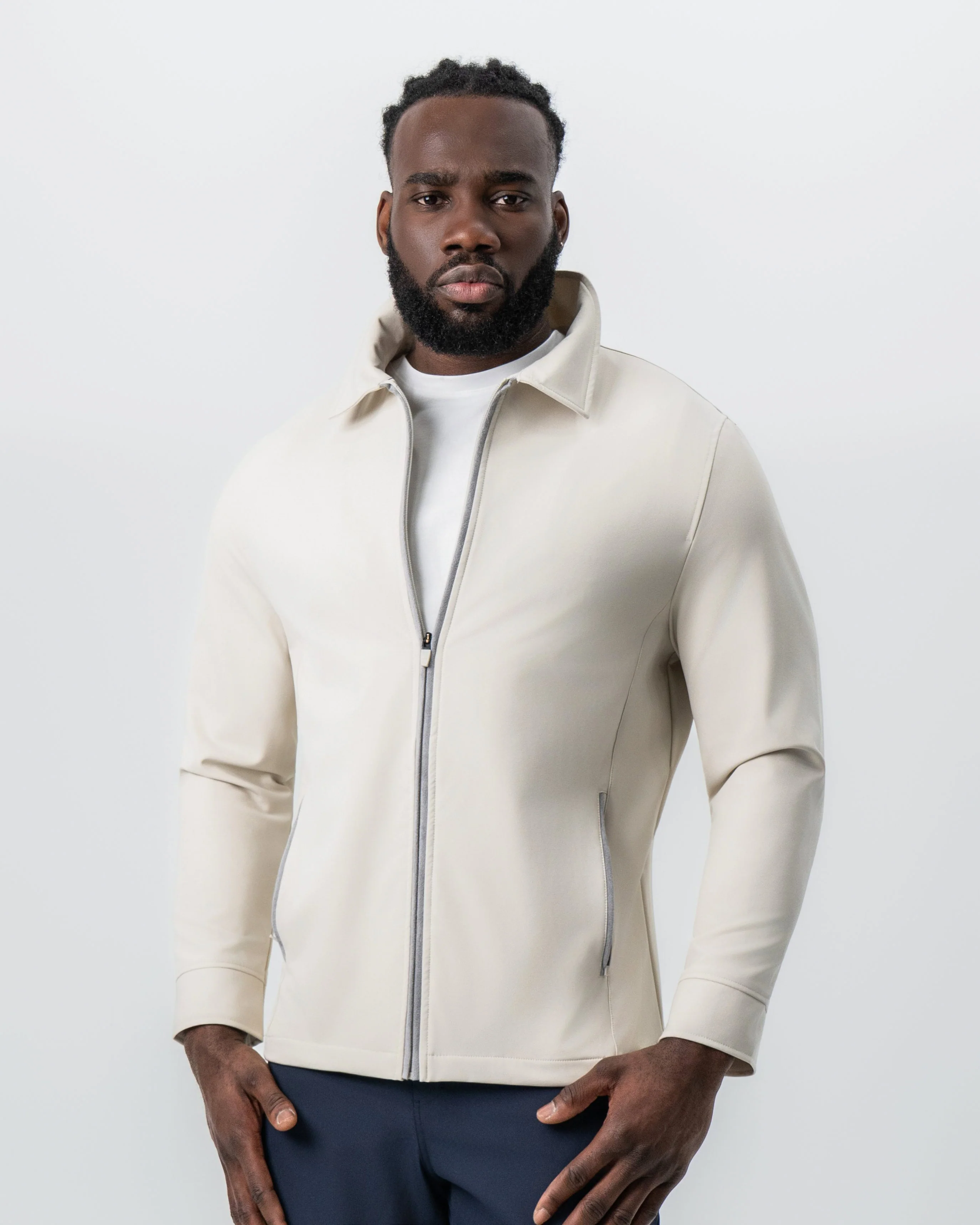 Collared Zip Jacket - Light Khaki - Image 5