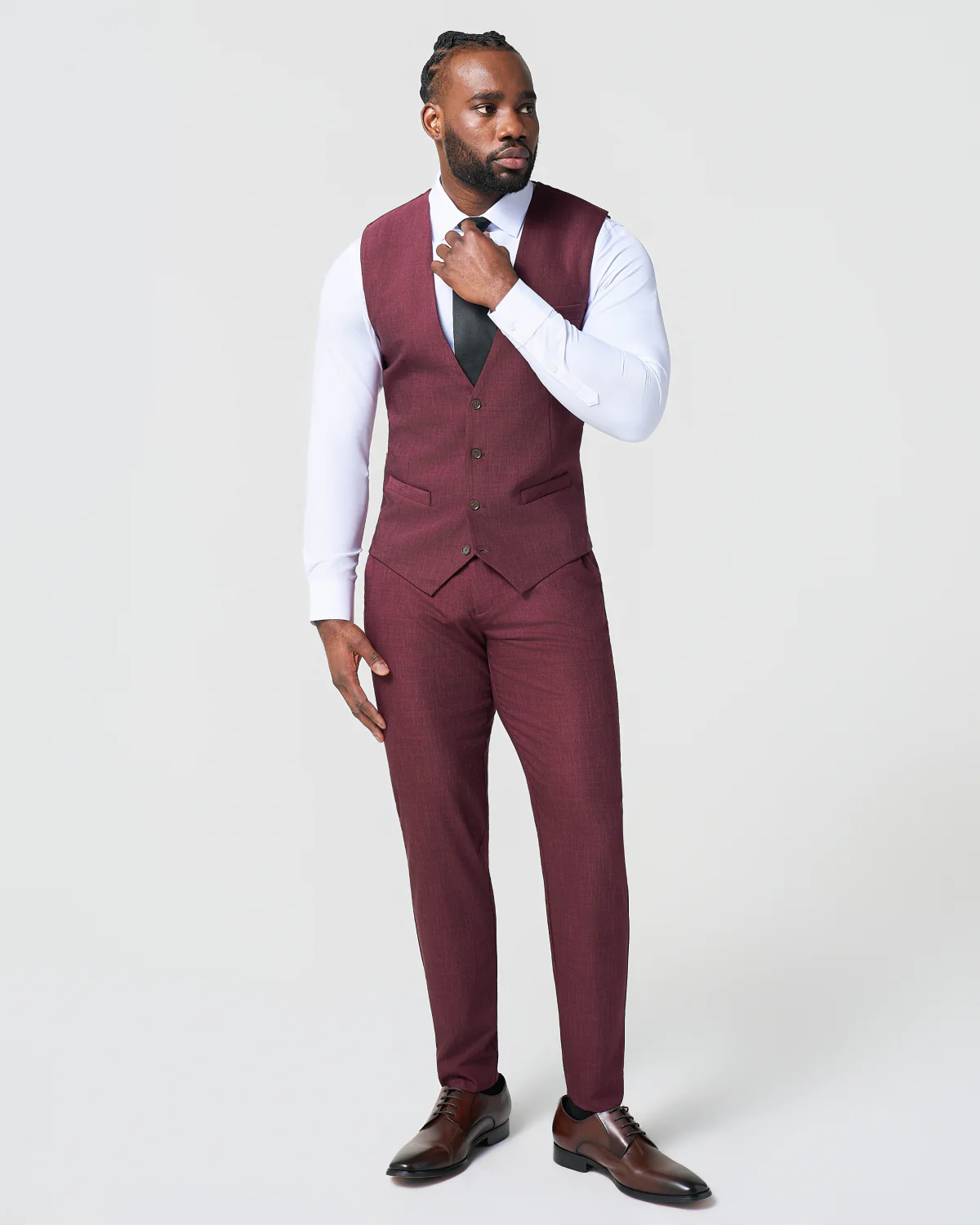 Athletic Fit Stretch Suit Vest - Heathered Maroon - Image 3