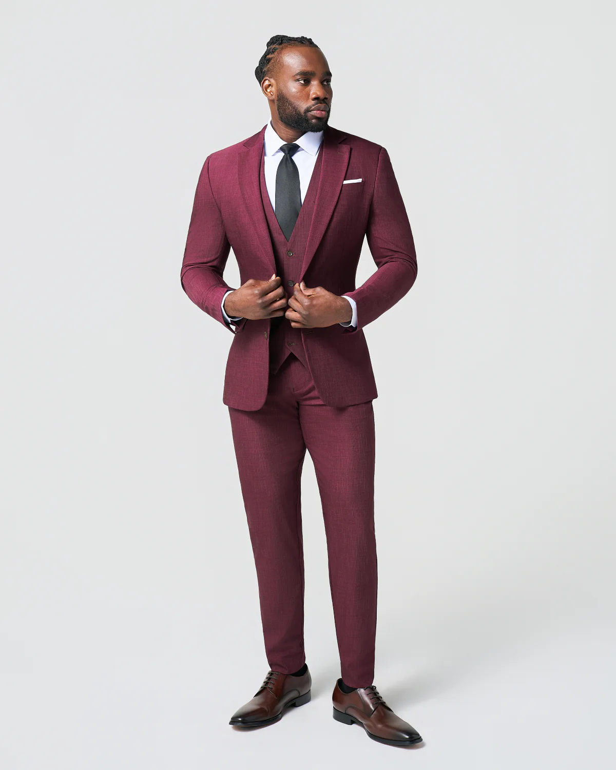 Athletic Fit Stretch Suit Vest - Heathered Maroon - Image 4