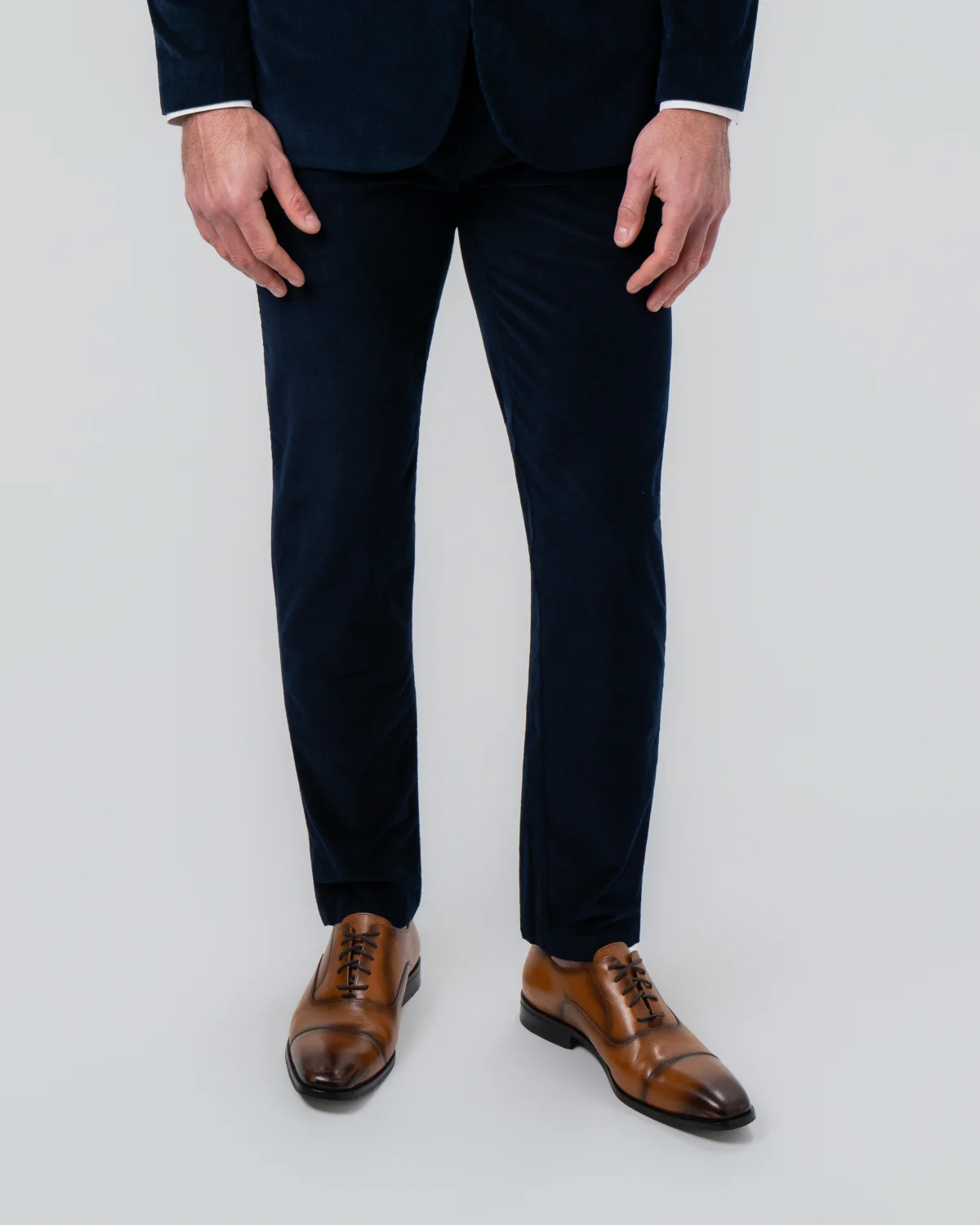 Corduroy Flat Front Waistband Pant - Dark Navy - Image 3