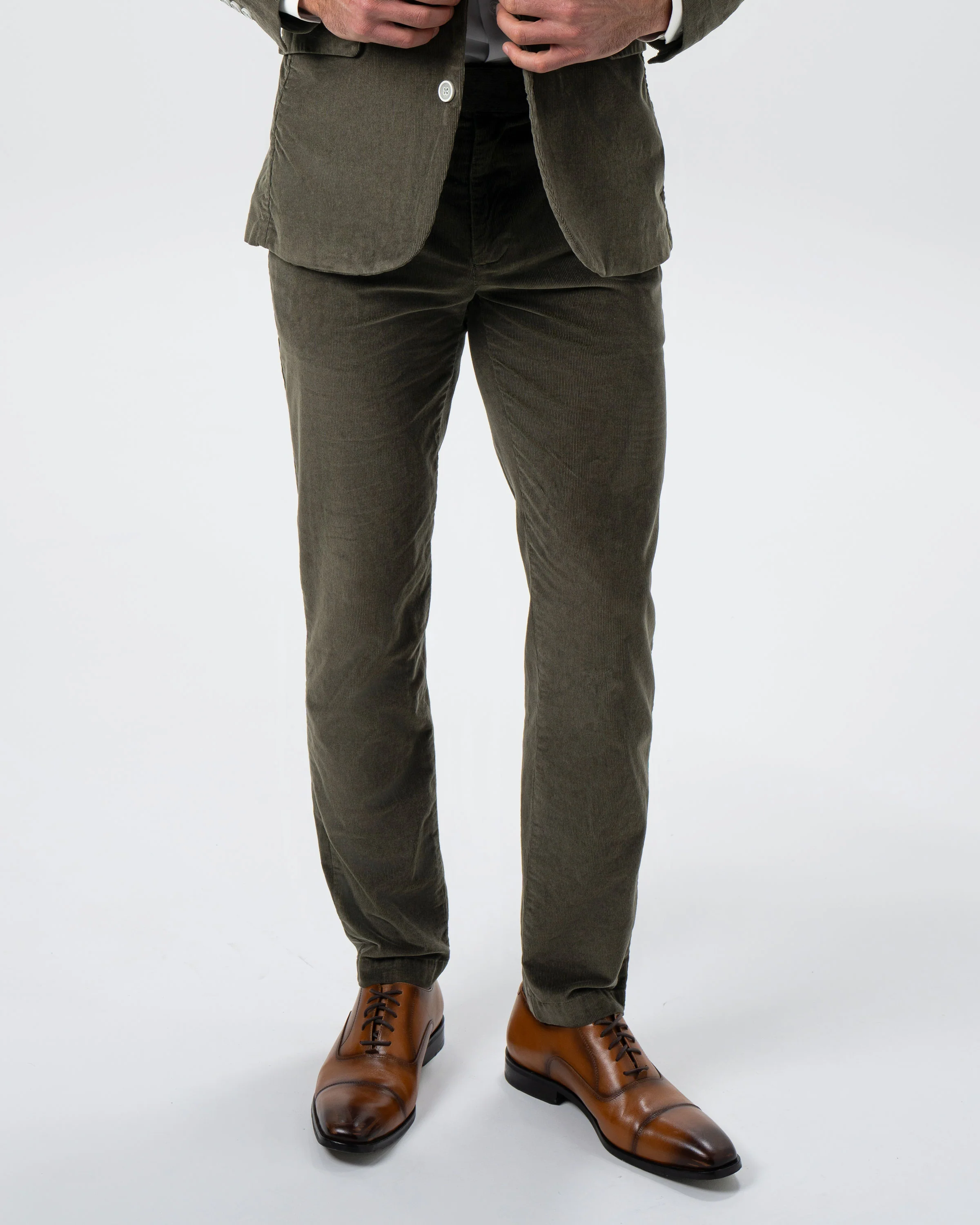 Corduroy Flat Front Waistband Pant - Dark Olive - Image 4