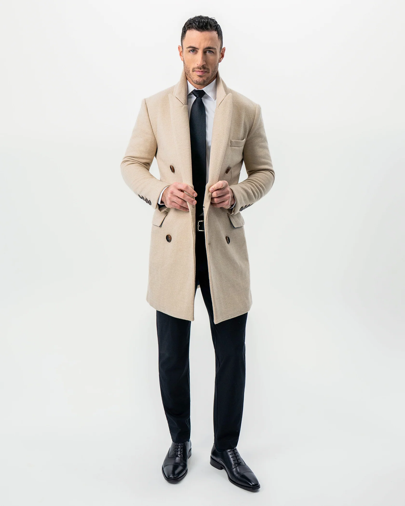 Double Breasted Overcoat - Tan Herringbone - Image 6