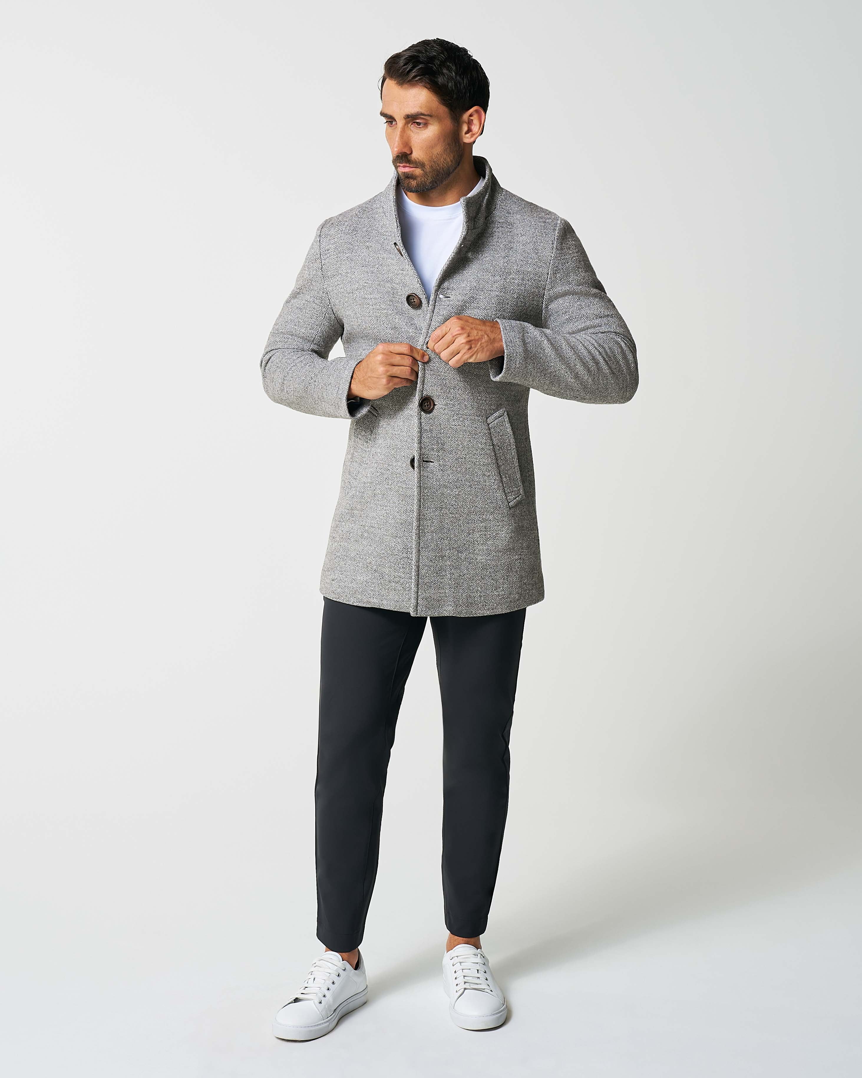 Open Button Overcoat - Grey Herringbone - Image 4