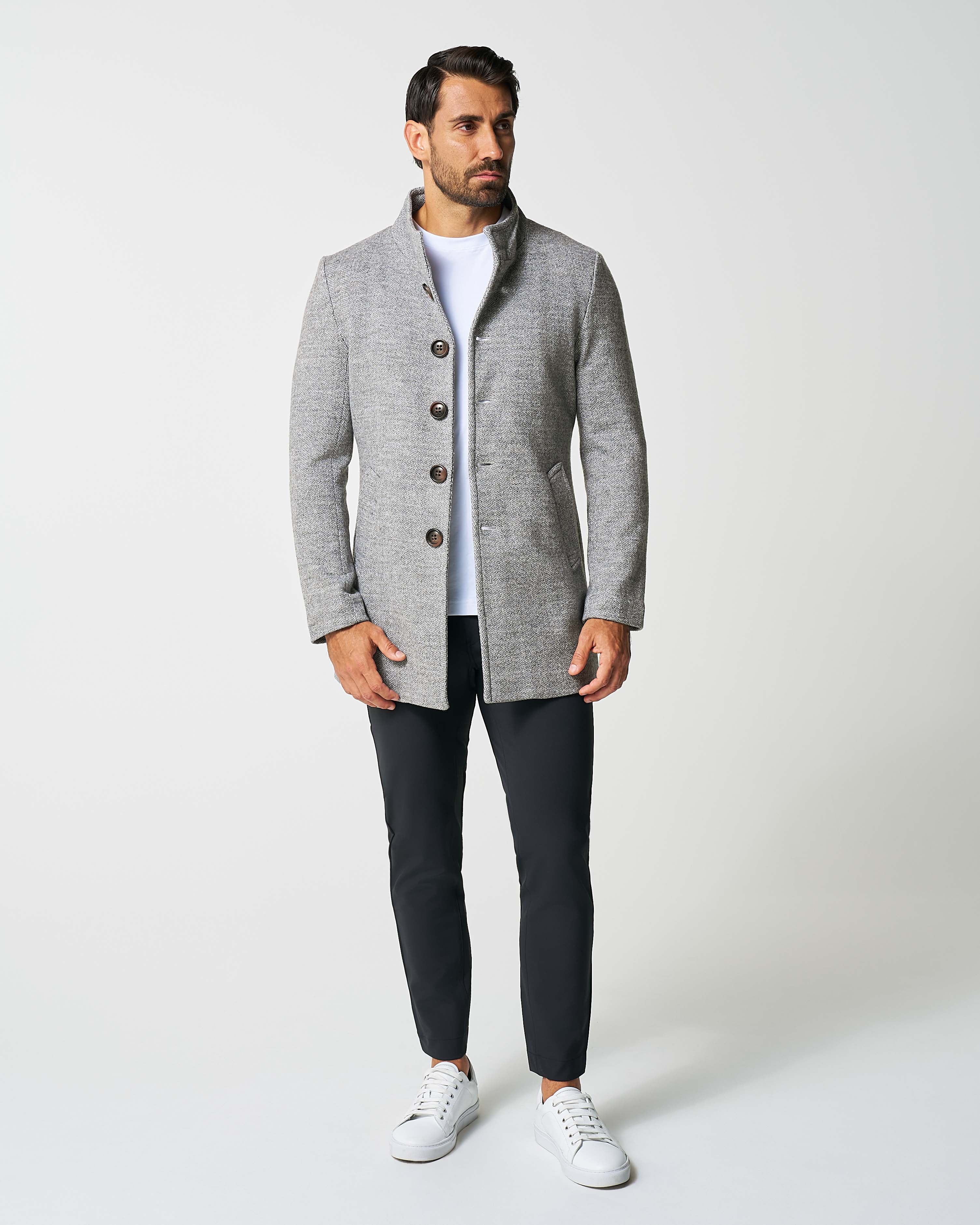 Open Button Overcoat - Grey Herringbone - Image 5