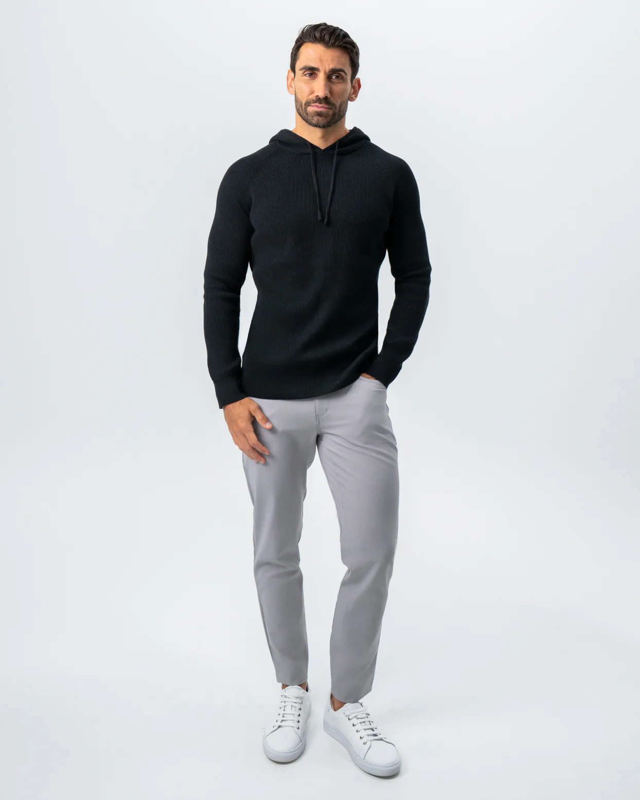 Heavy Knit Hoodie - Black - Image 5