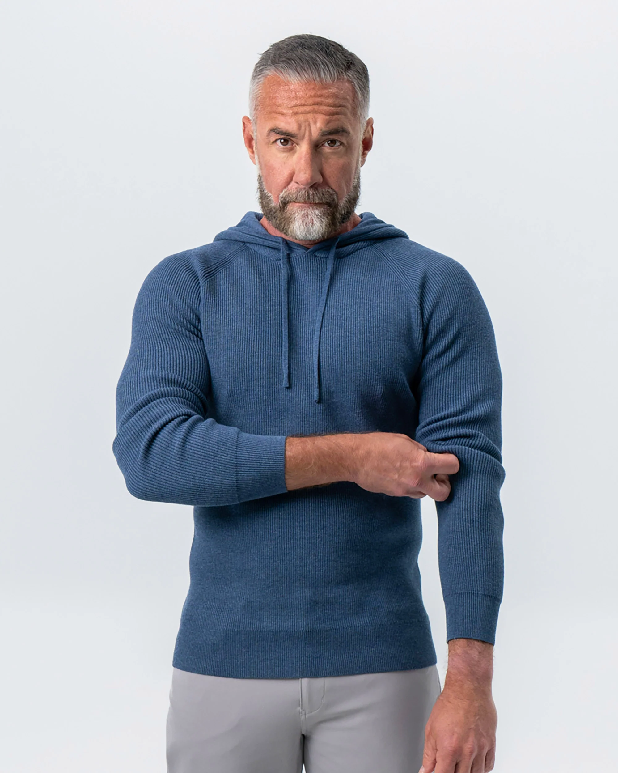 Heavy Knit Hoodie - Navy - Image 3