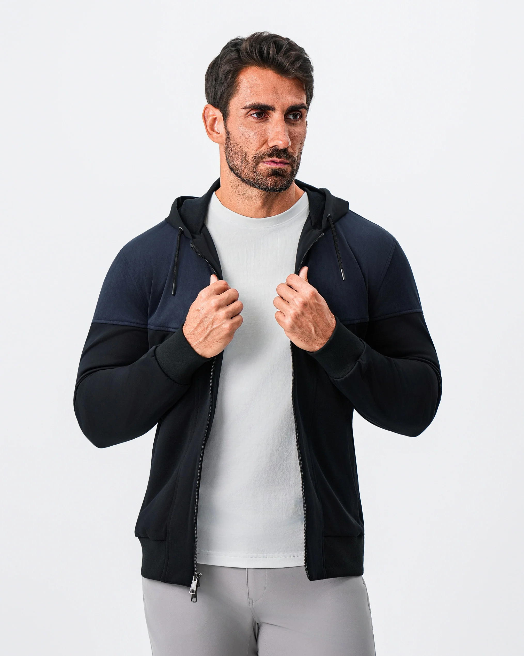 Hooded Hybrid Suede Jacket - Black - Image 3