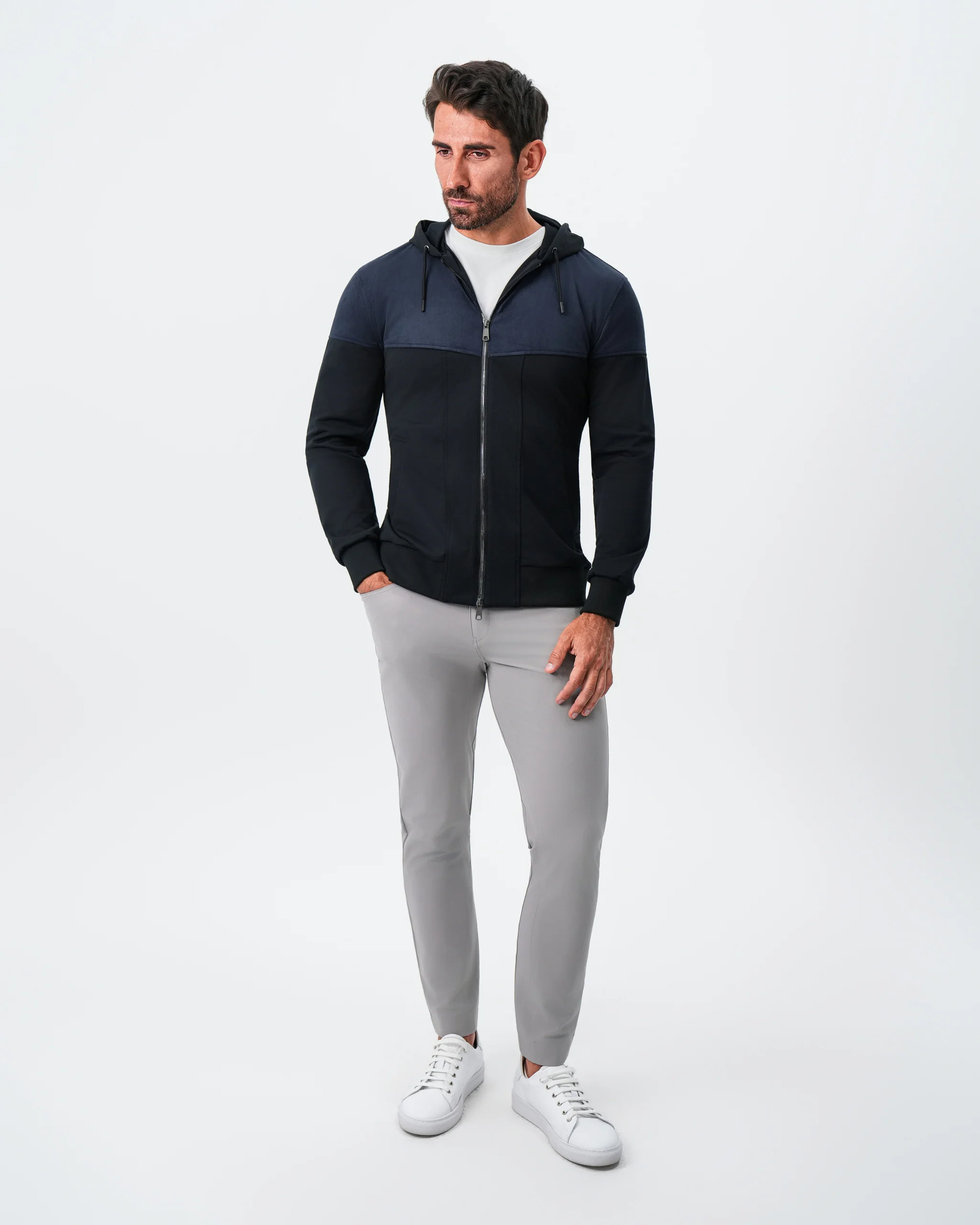 Hooded Hybrid Suede Jacket - Black - Image 5