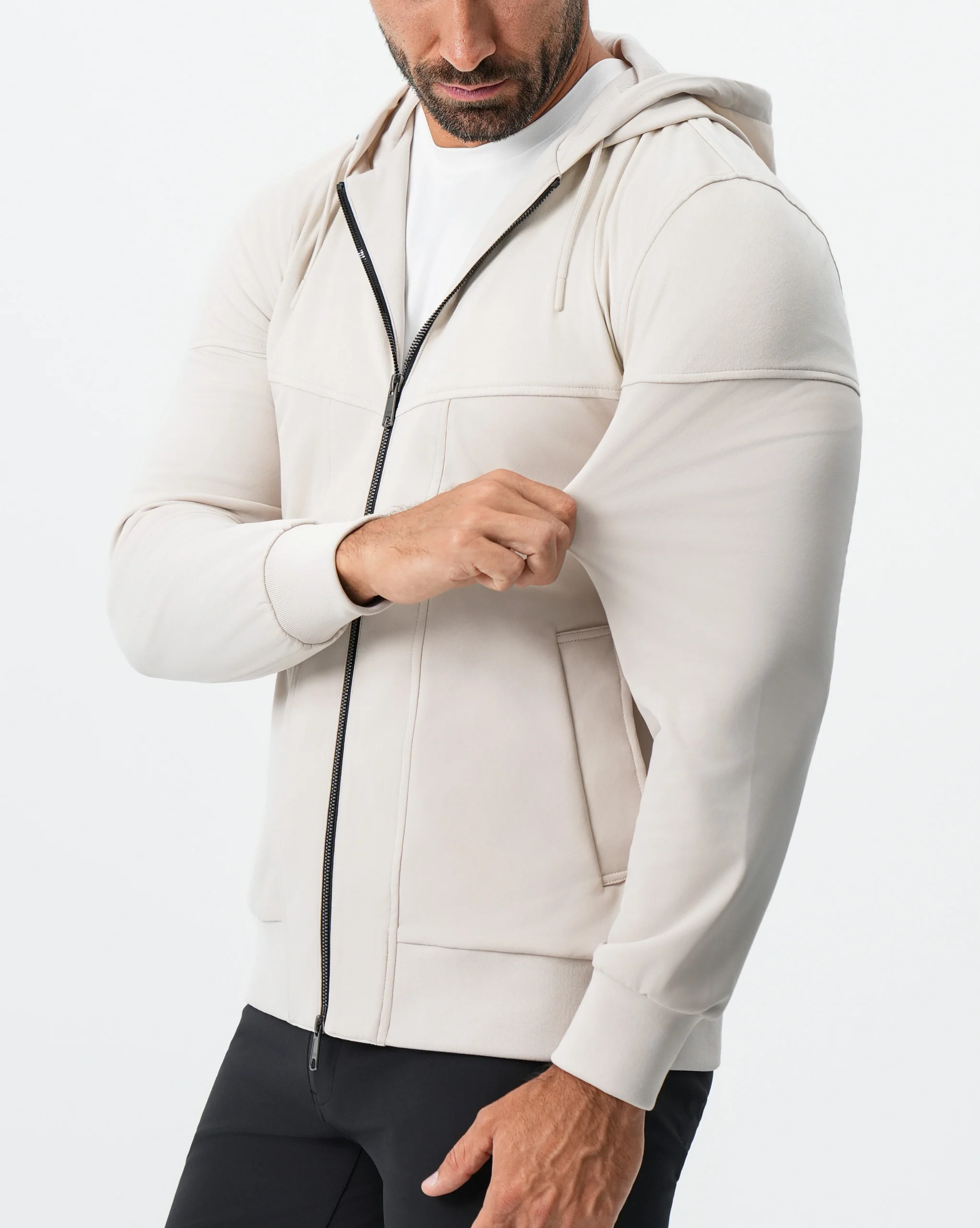 Hooded Hybrid Suede Jacket - Cream - Image 2