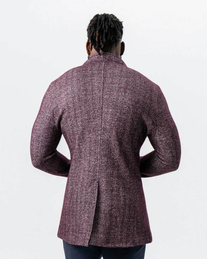Maroon Herringbone Open Button Overcoat - Image 3