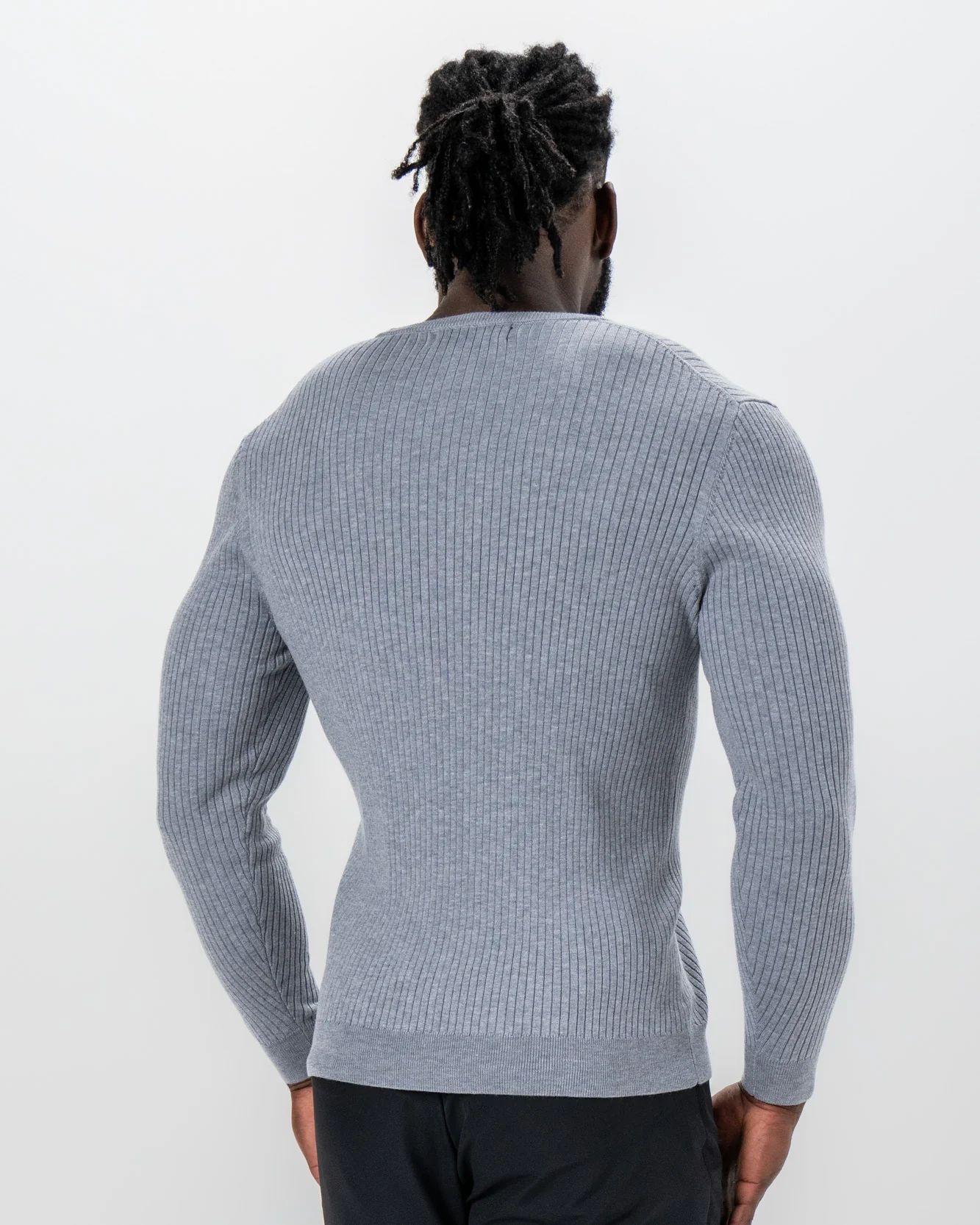 Mid-Weight Ribbed Knit Crewneck Sweater - Light Grey - Image 4