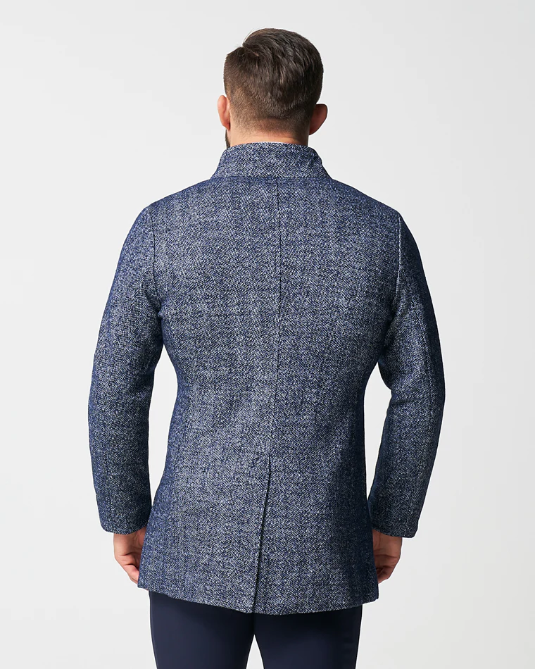 Open Button Overcoat - Navy Herringbone - Image 3