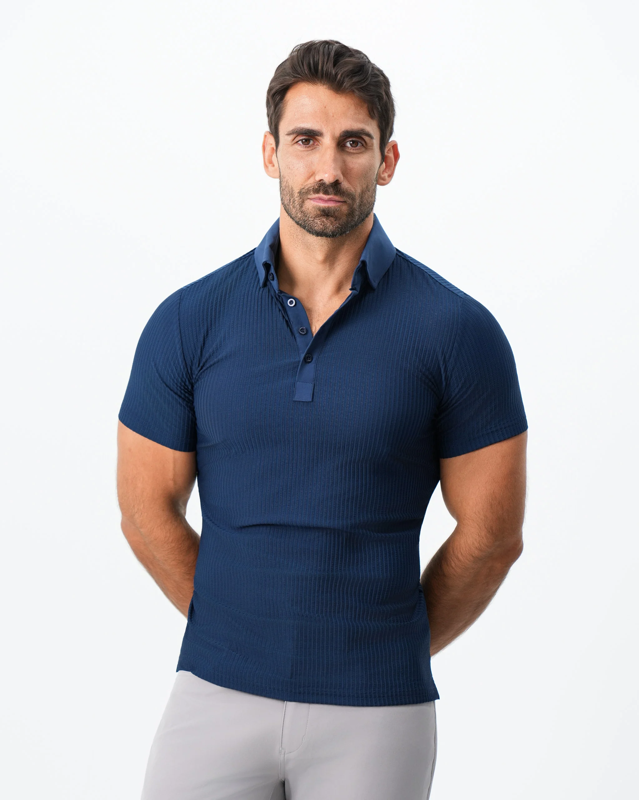 Seersucker Polo - Navy - Image 6