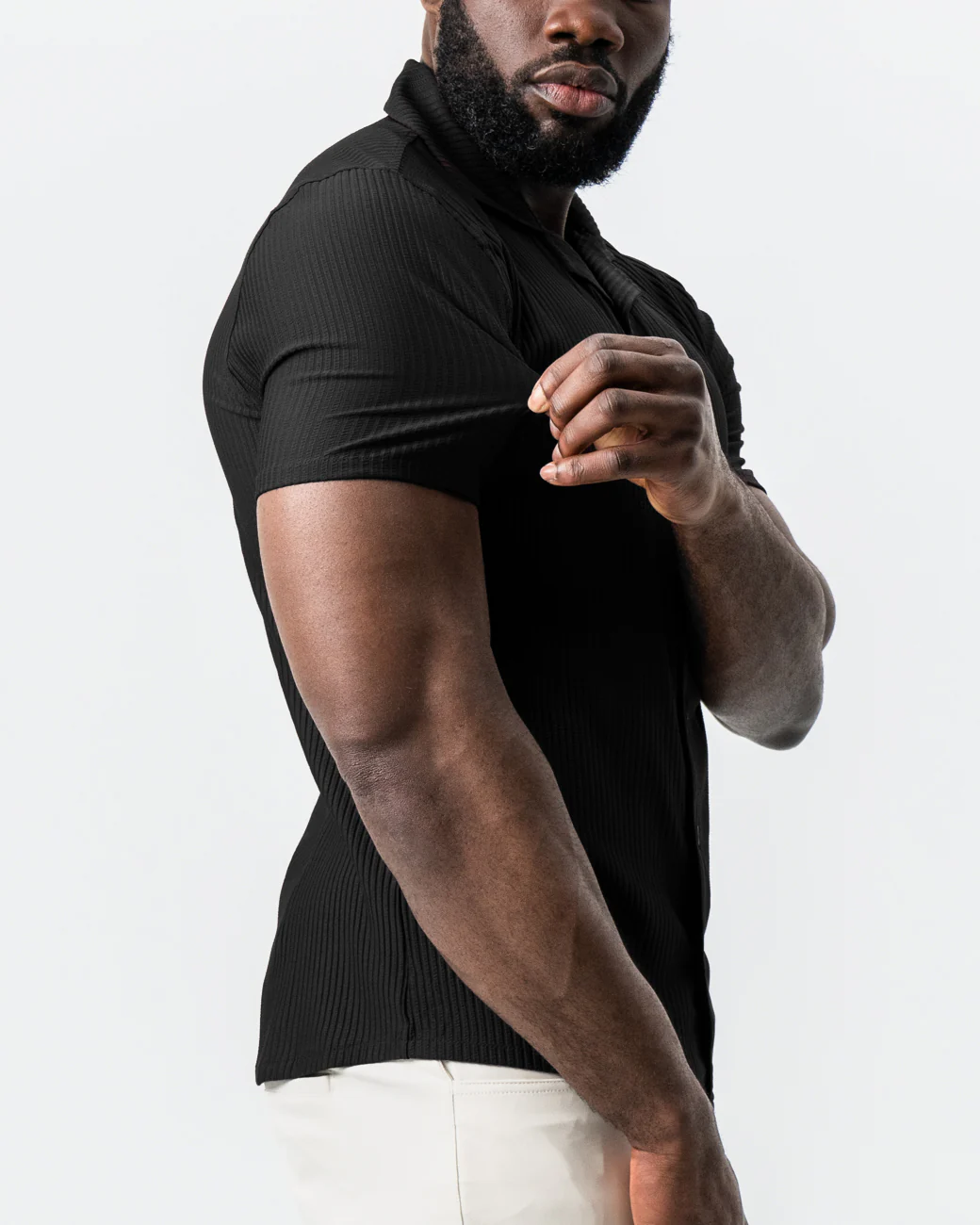 Seersucker Short Sleeve Button Down - Black - Image 3