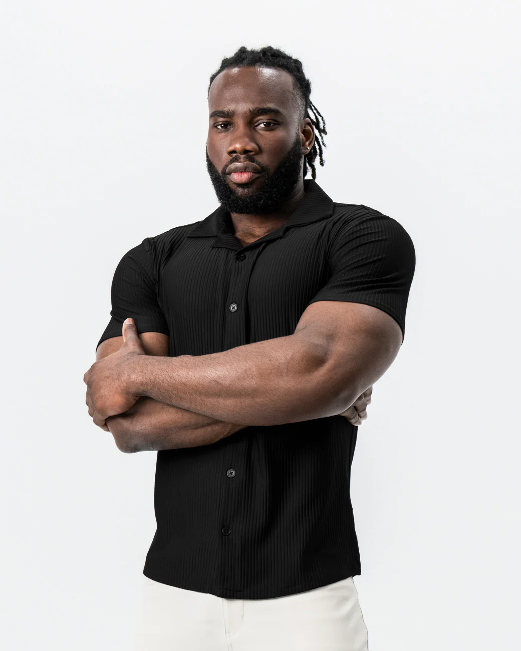 Seersucker Short Sleeve Button Down - Black - Image 5
