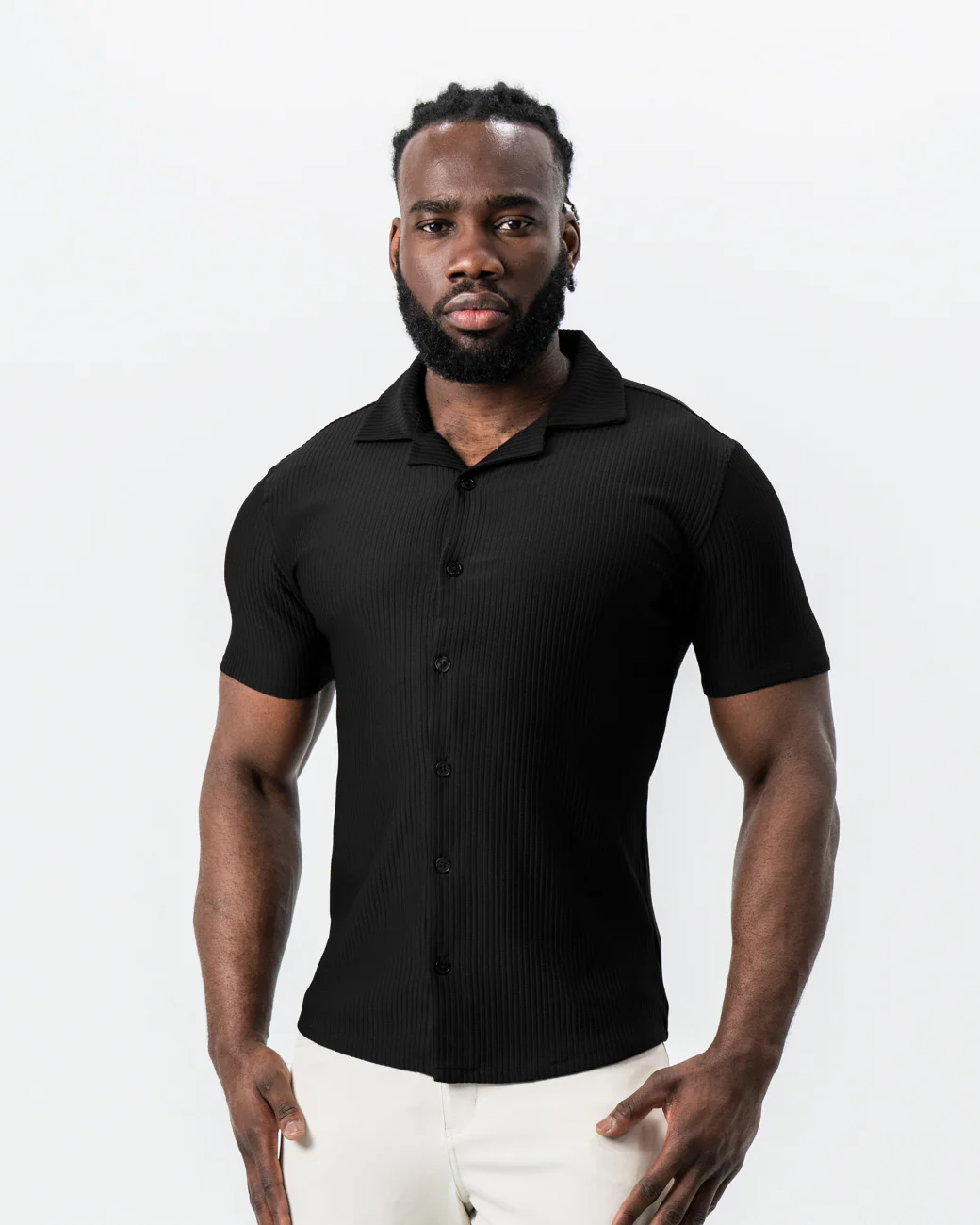 Seersucker Short Sleeve Button Down - Black - Image 6