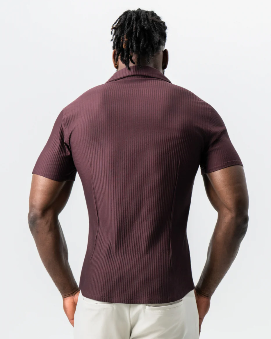 Seersucker Short Sleeve Button Down - Plum - Image 3