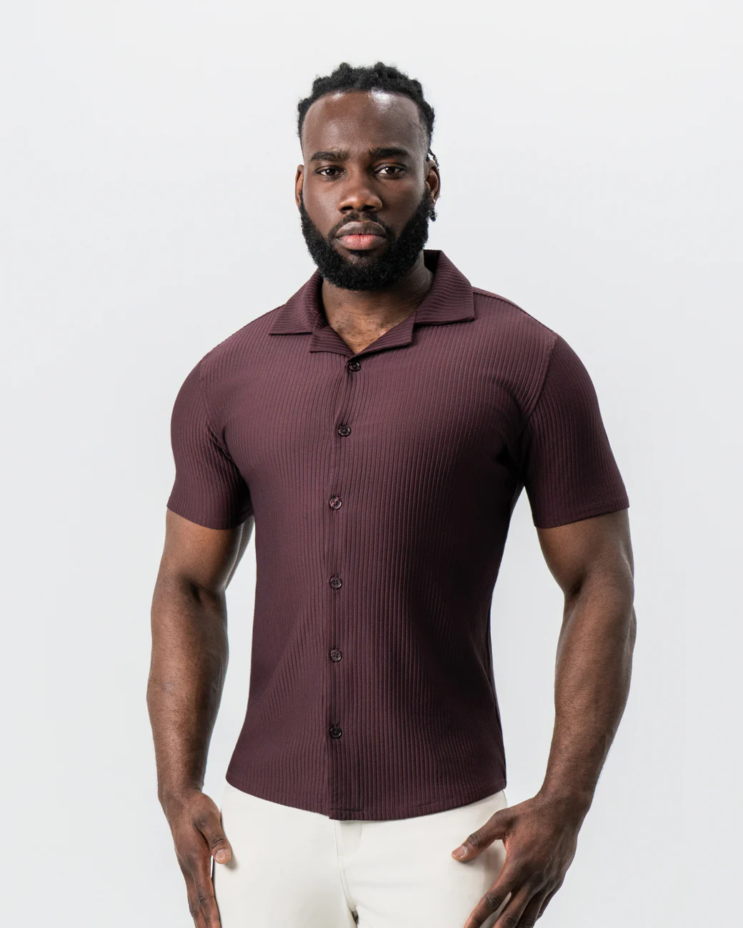 Seersucker Short Sleeve Button Down - Plum - Image 4