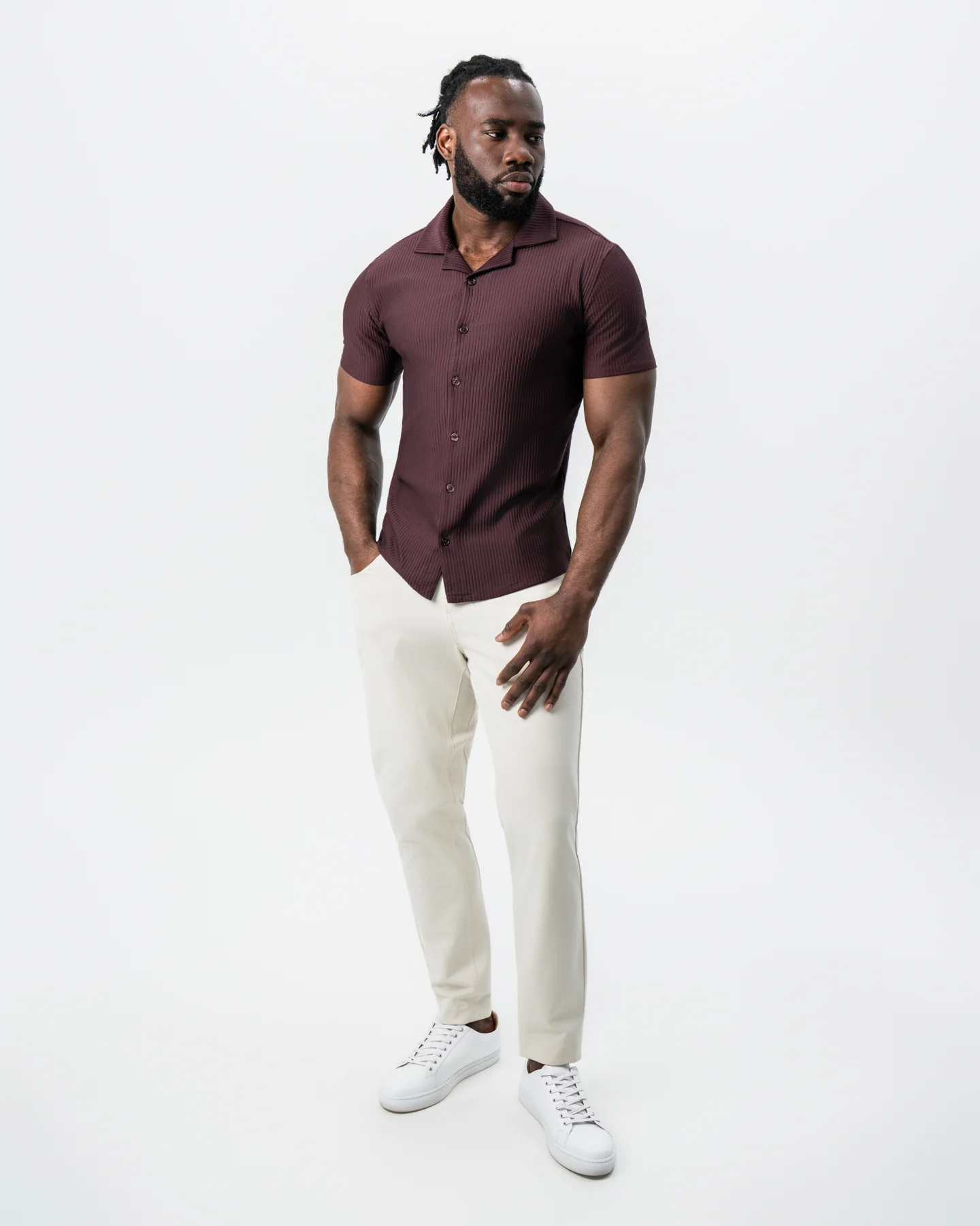 Seersucker Short Sleeve Button Down - Plum - Image 5