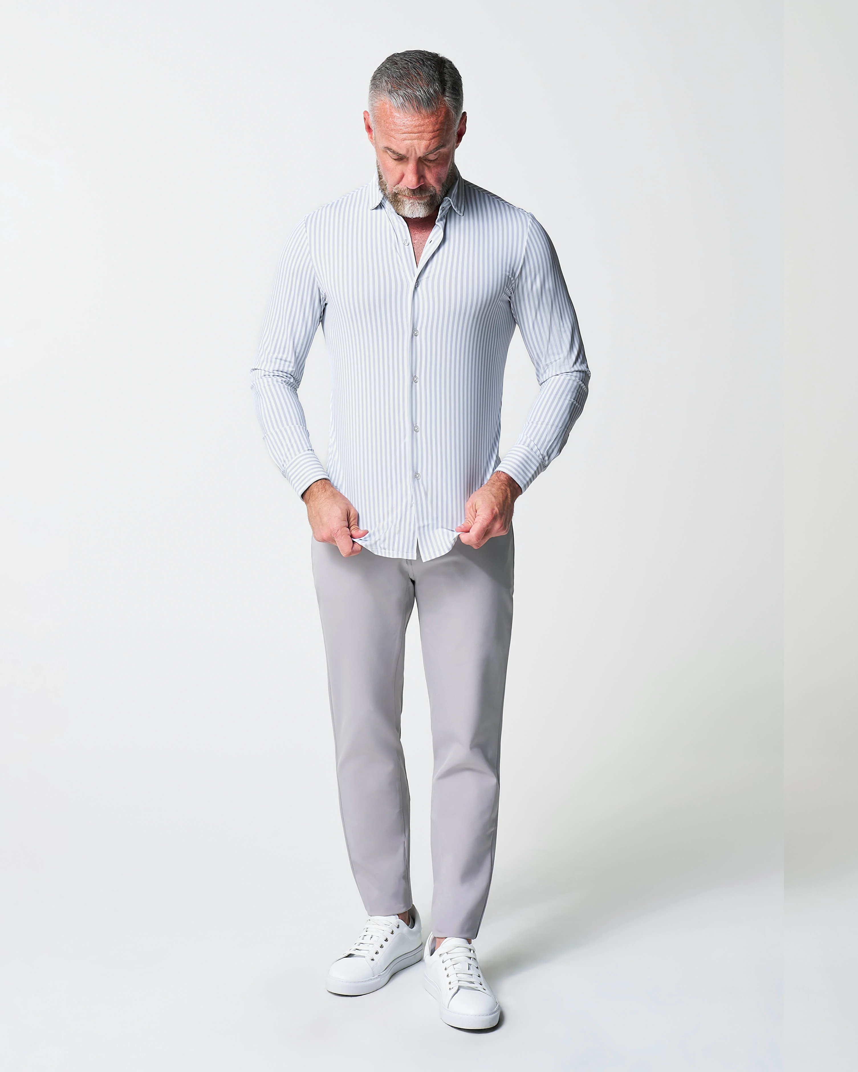 "The Aaria" Sport Shirt - Light Grey Bengal Stripe - Image 3