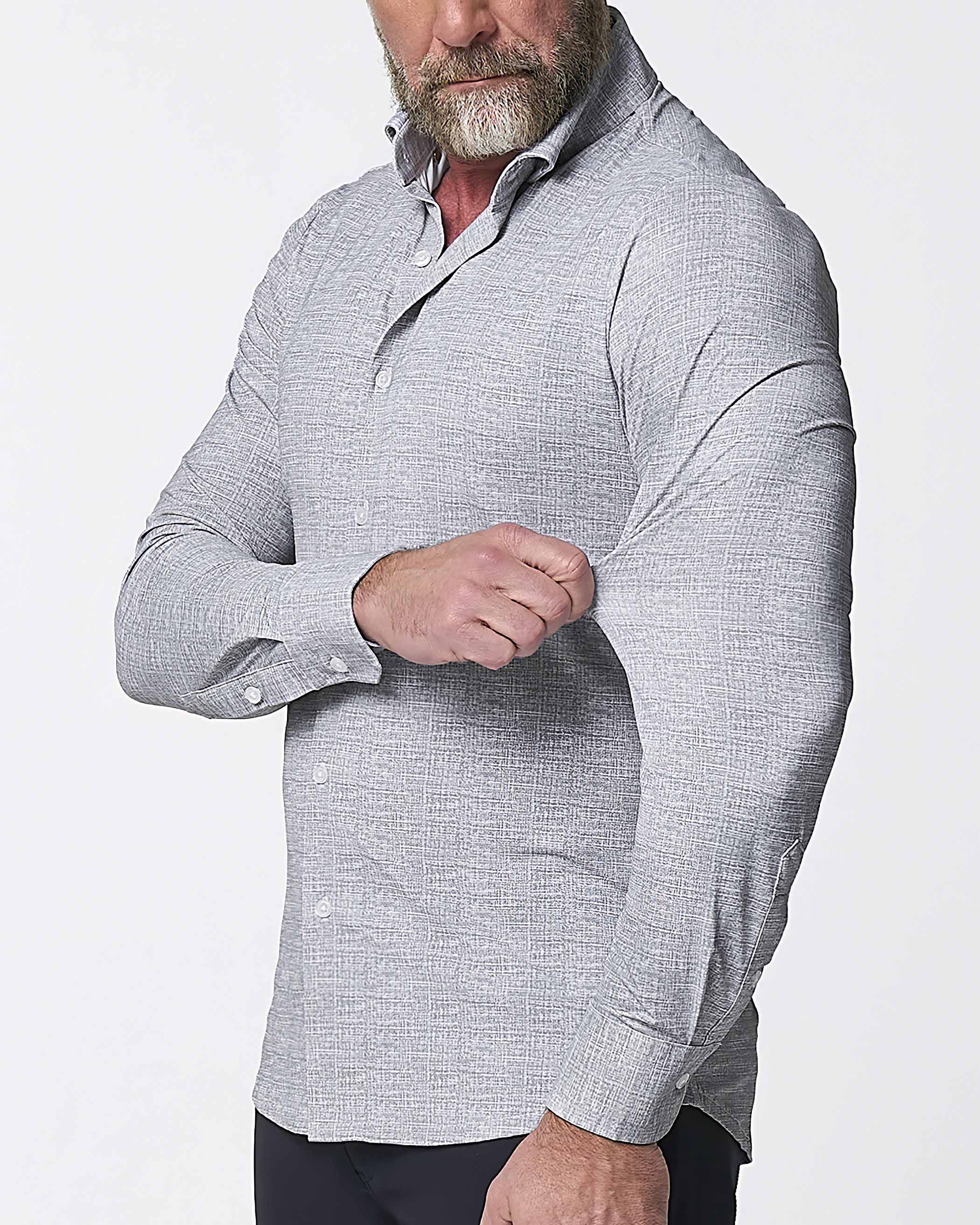 "The Rolo" Sport Shirt - Light Grey Printed Linen - Image 4