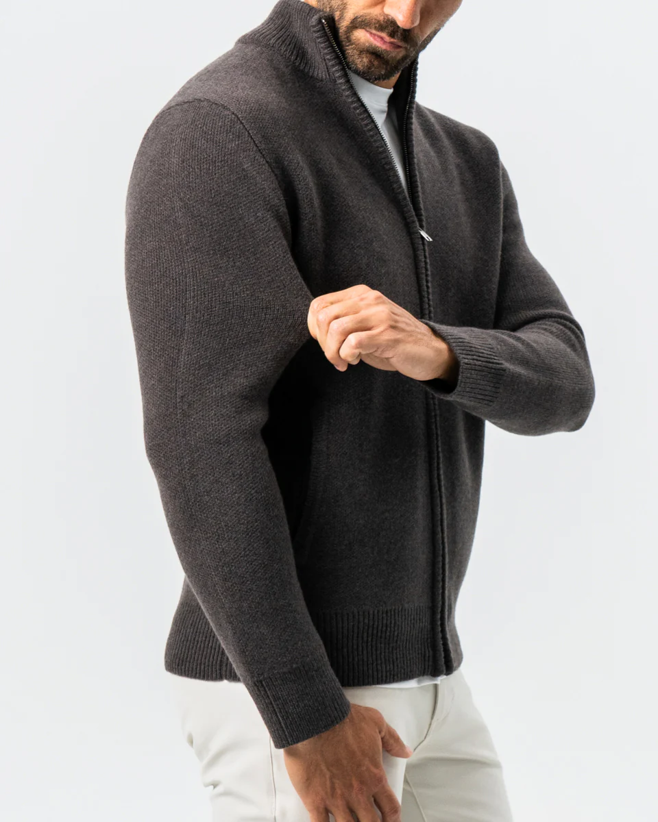 Knit Sweater Bomber - Brown - Image 2
