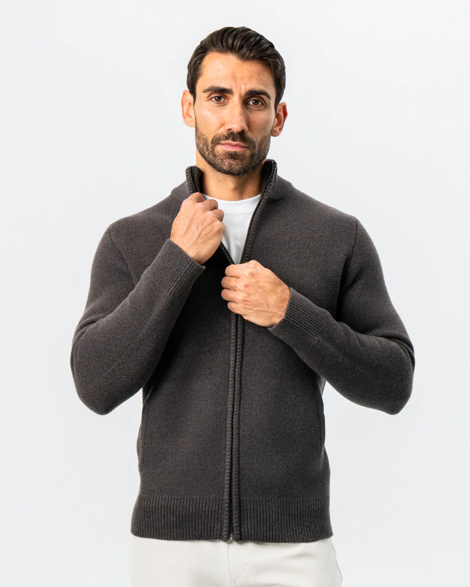 Knit Sweater Bomber - Brown - Image 6