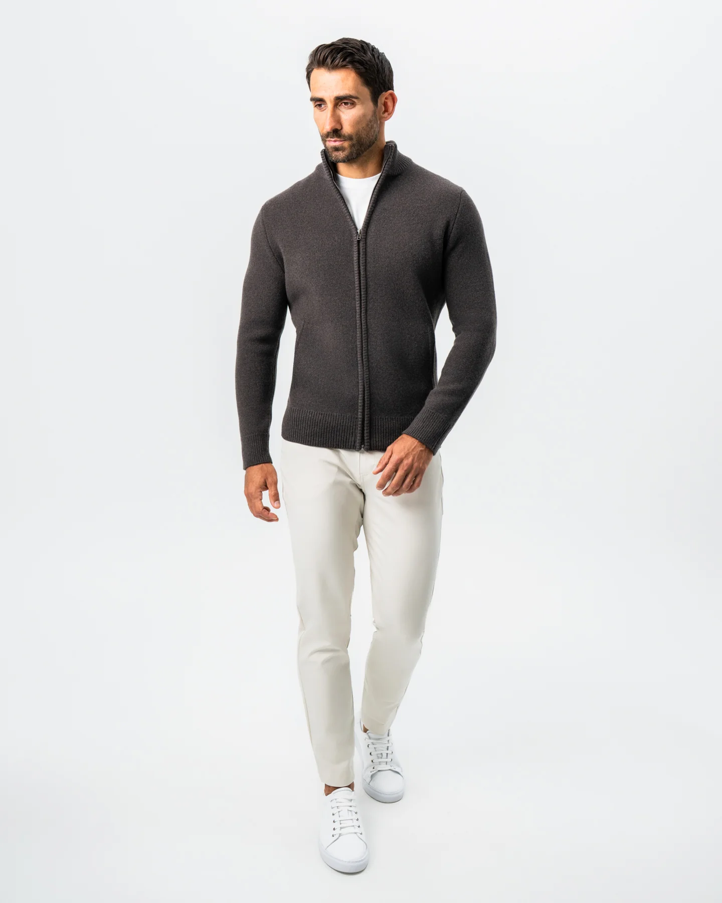 Knit Sweater Bomber - Brown - Image 8