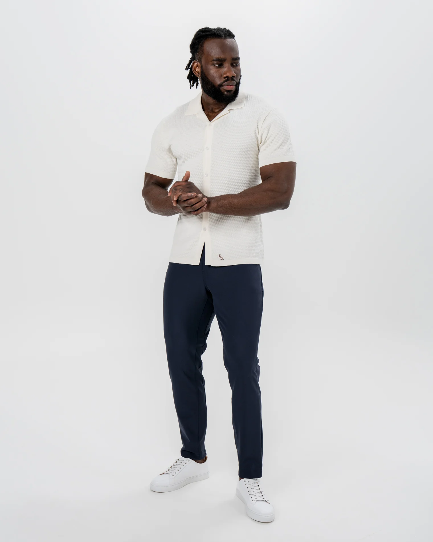 Textured Knit Short Sleeve Button Down - Tan - Image 5