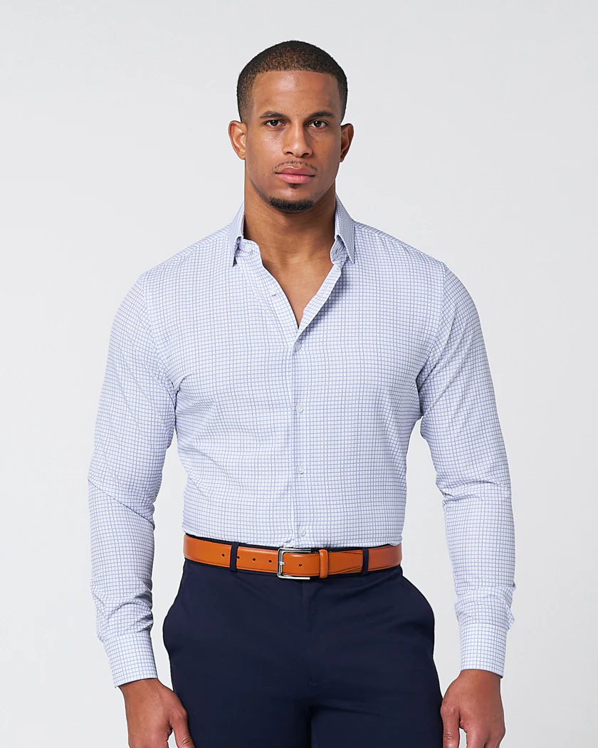 "The Baxter" Blue Mini Line Patterned Windowpane - Classic Fit