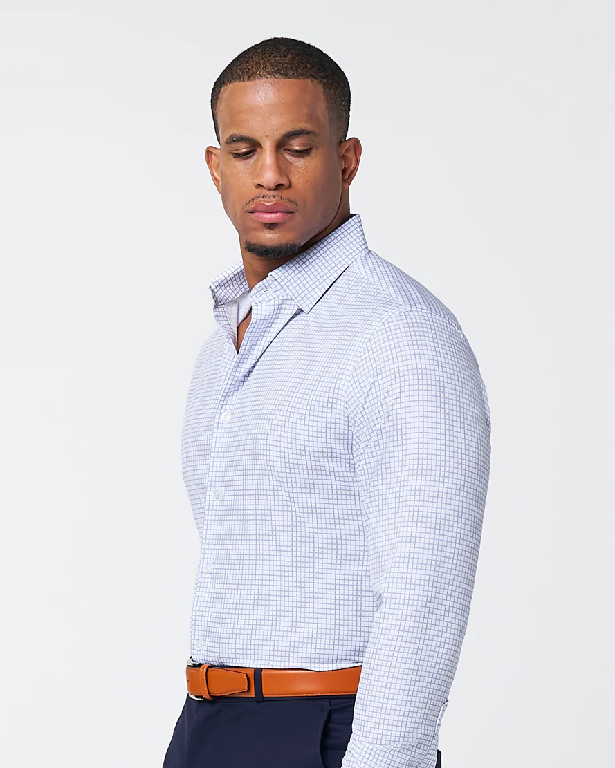 "The Baxter" Blue Mini Line Patterned Windowpane - Classic Fit - Image 5