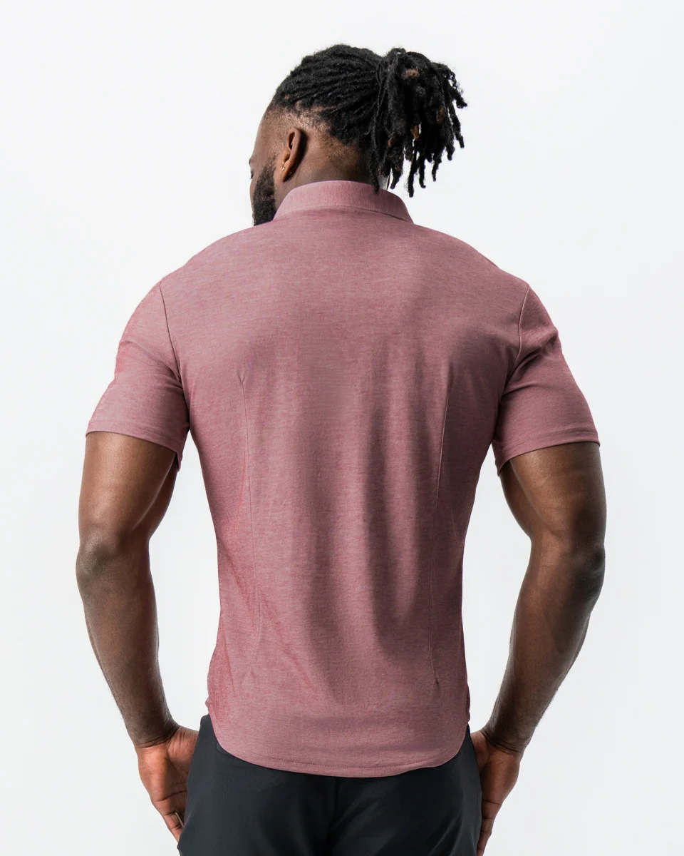 "The Booker" Maroon Pique Short Sleeve Button Down - Image 4