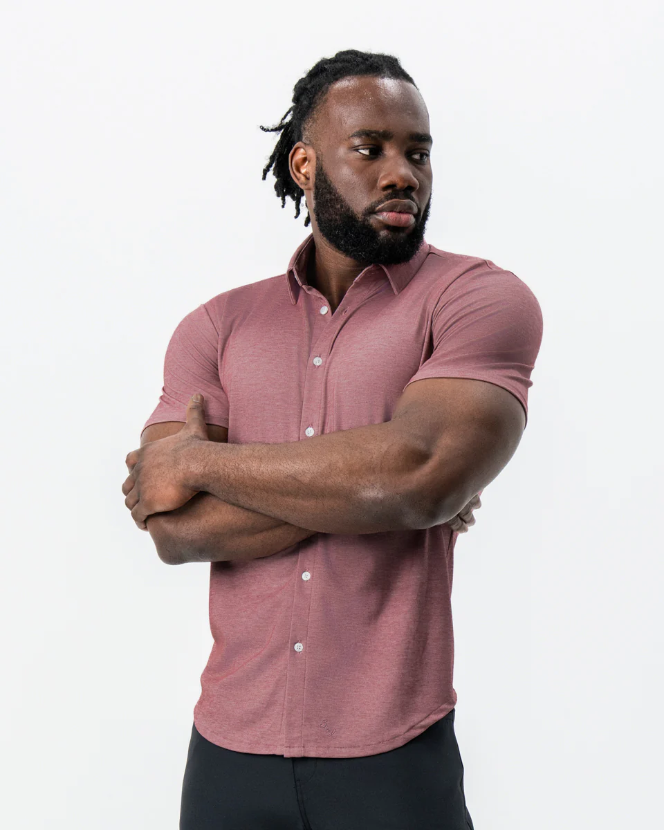 "The Booker" Maroon Pique Short Sleeve Button Down - Image 5