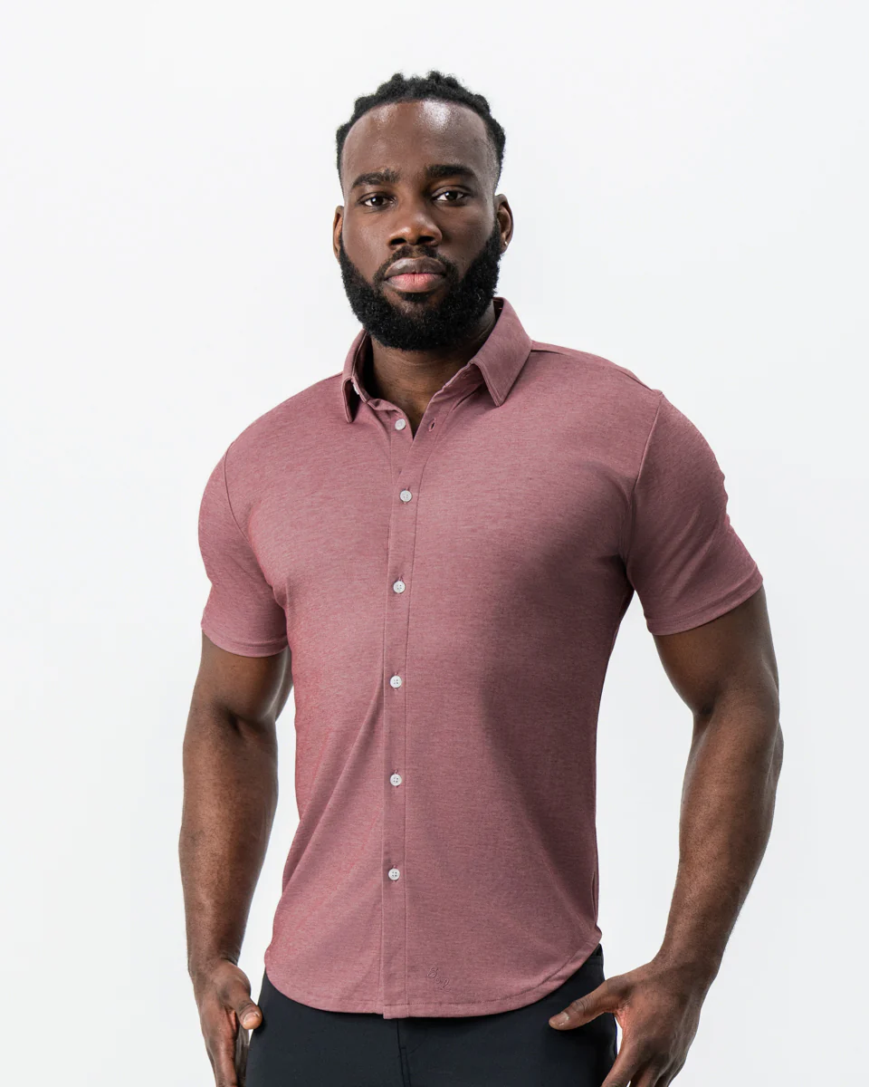 "The Booker" Maroon Pique Short Sleeve Button Down - Image 6