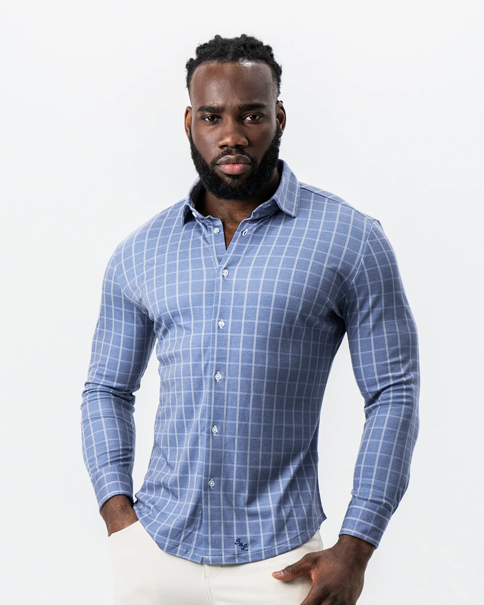 "The Davy" Navy, Light Blue, and Cream Button Down - Image 6