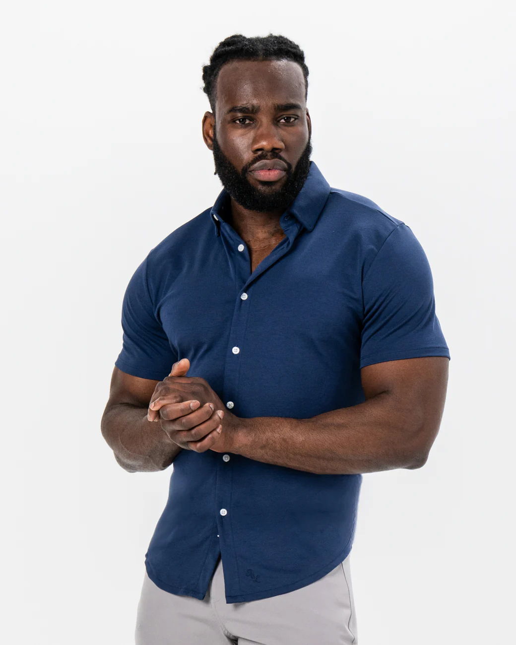 "The Deke" Navy Pique Short Sleeve Button Down - Image 8