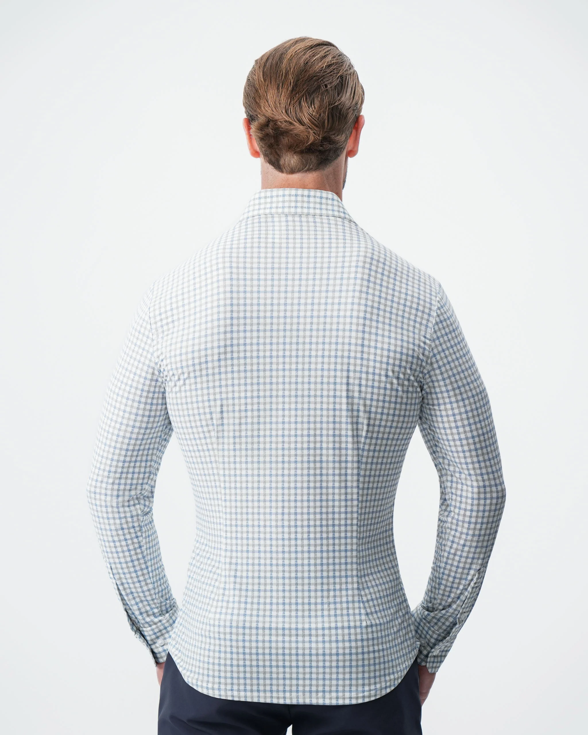"The Dime" Sport Shirt - White, Grey & Light Blue Windowpane - Image 5
