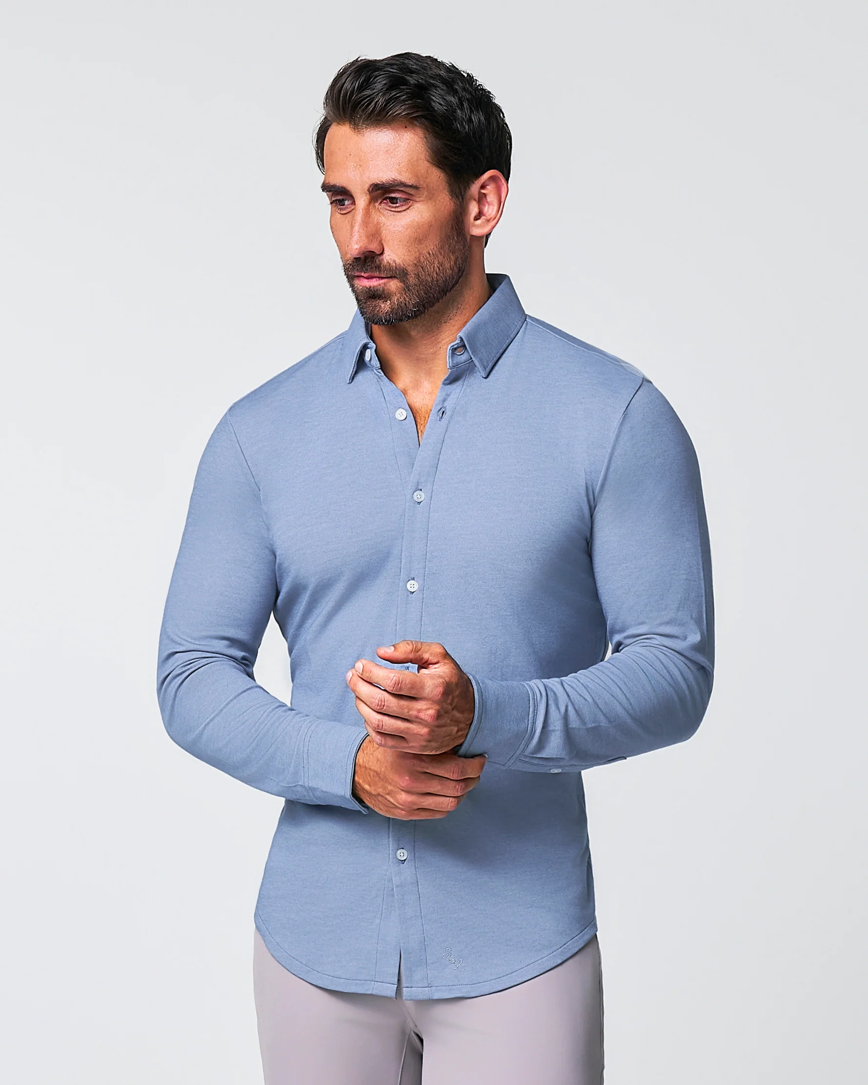 "The Dylan" Sky Blue Pique Button Down - Image 5