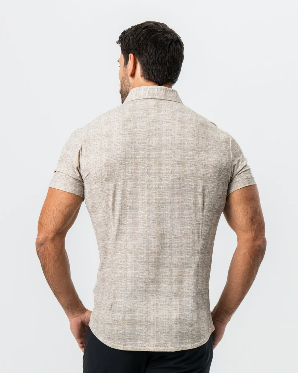 "The Giovanni" Printed Linen Olive Short Sleeve Button Down - Image 4