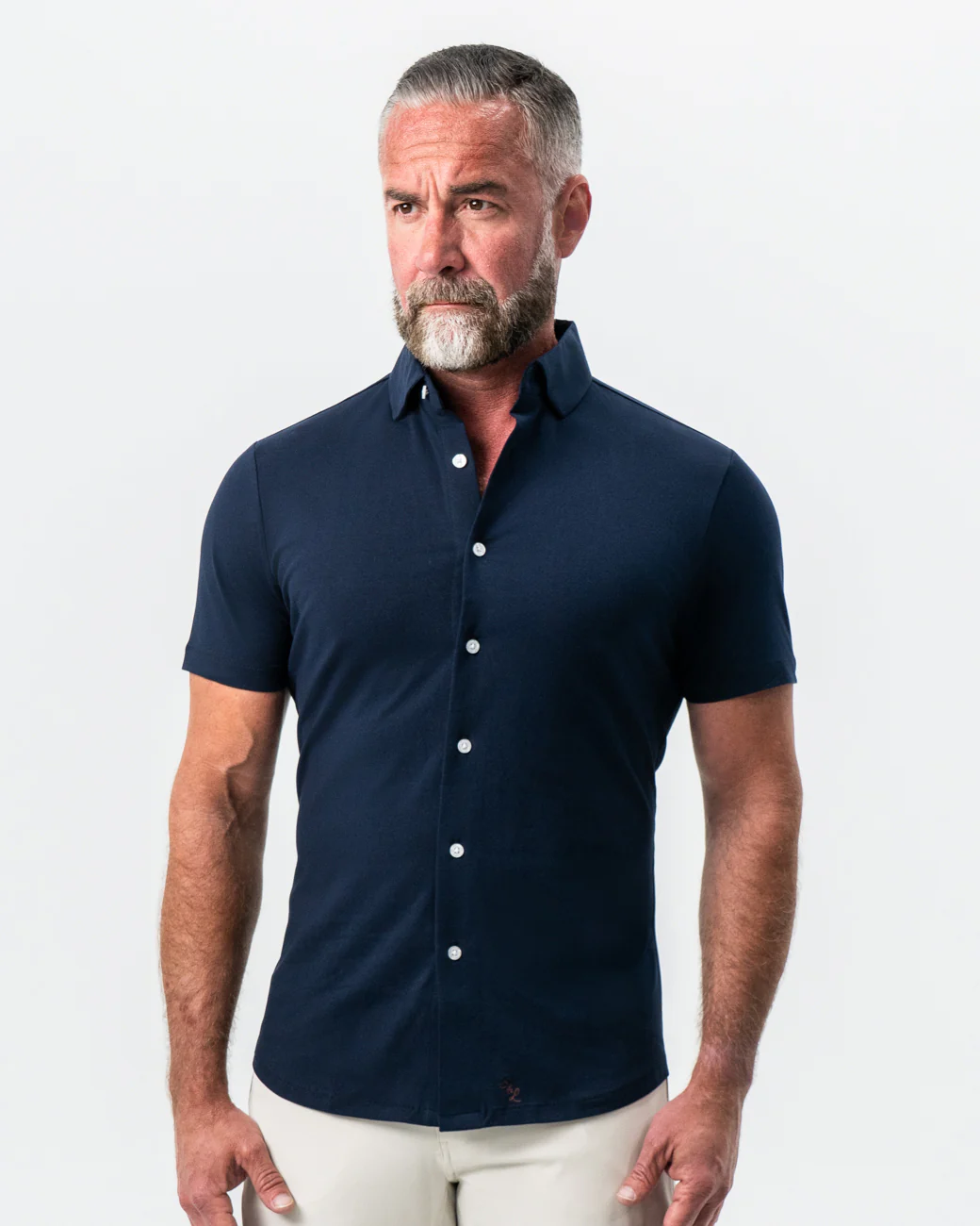 "The Hawkins" Navy Short Sleeve Button Down - Image 3