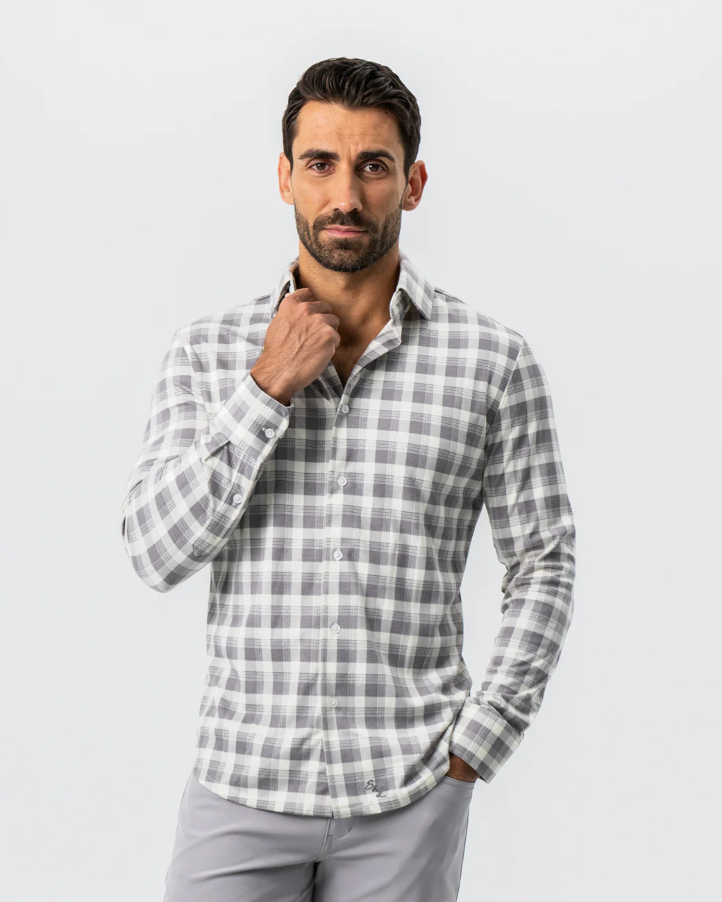 "The Holden" Grey Plaid Button Down - Image 5