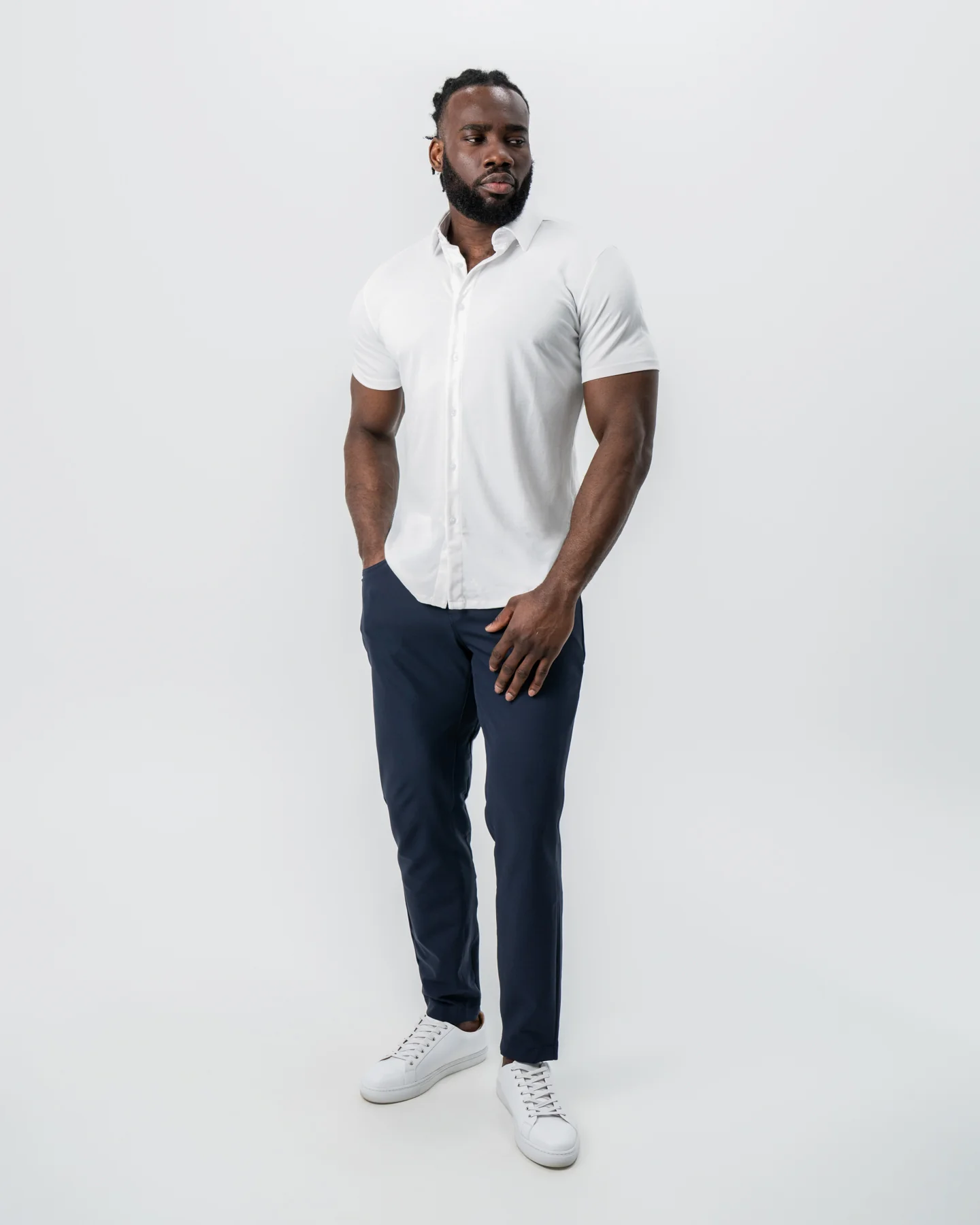 "The Kendric" White Pique Short Sleeve Button Down - Image 3